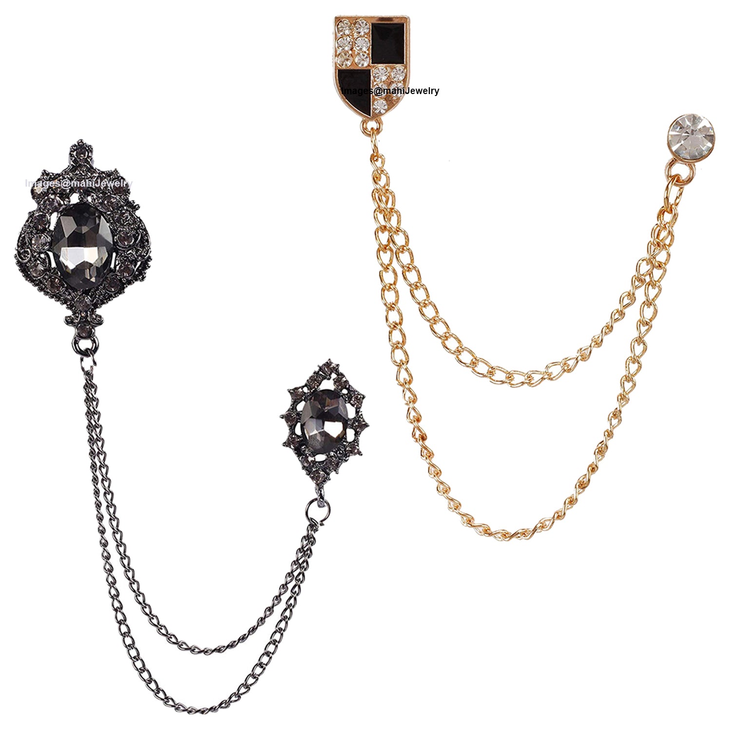 Combo of Two Layer Chain Brooch with Crystals