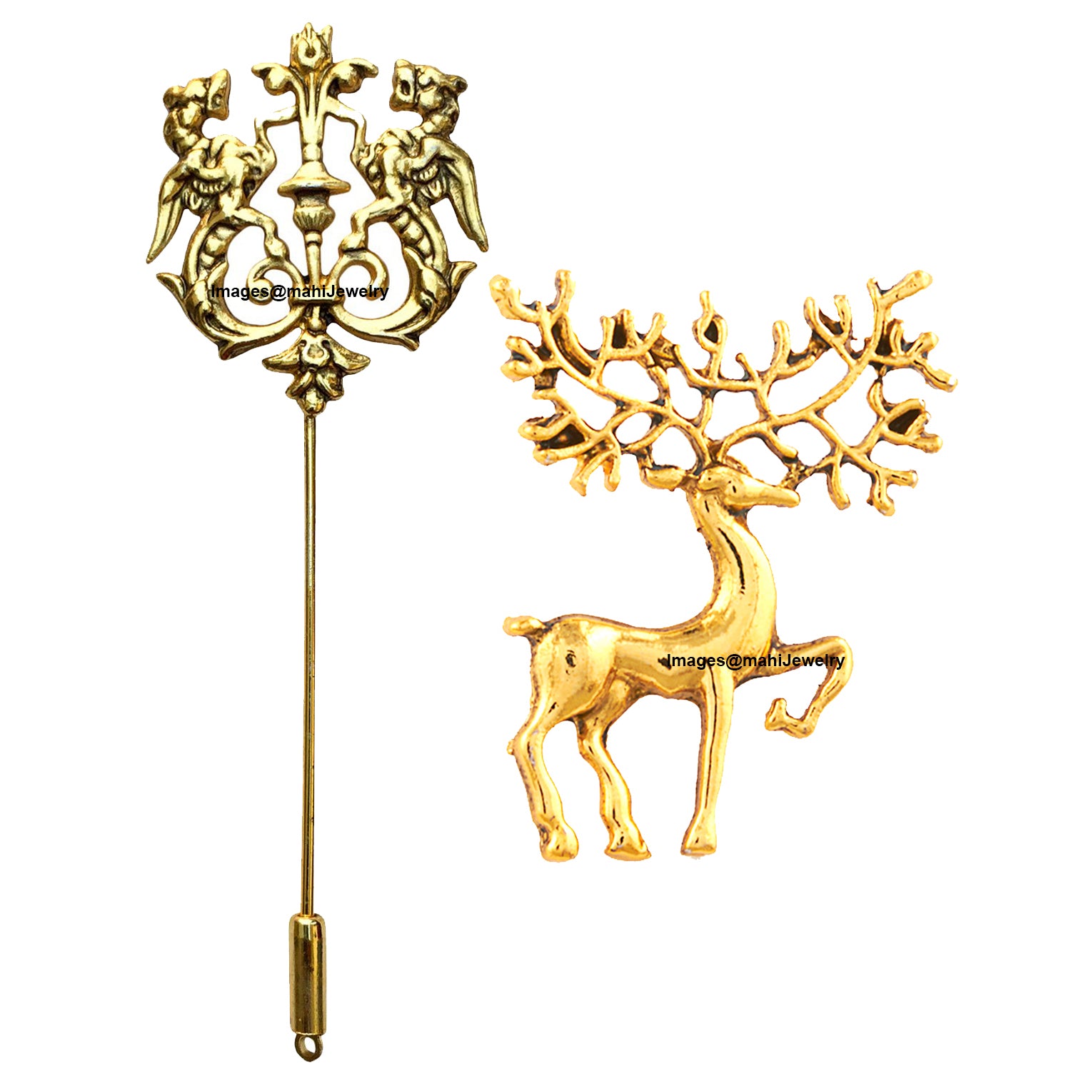 Fashionable Antique Golden Royal Lion and Deeer Brooch / Lapel Pin