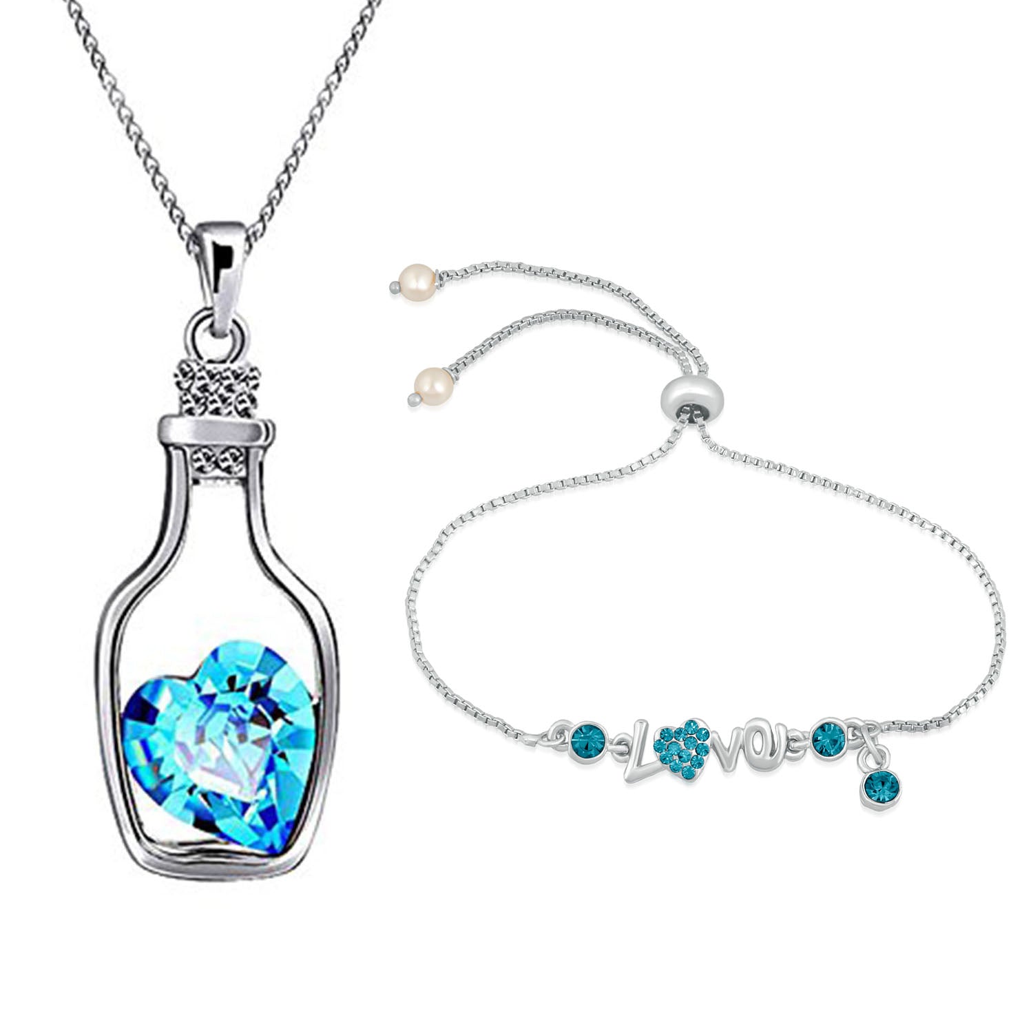 Combo of Bottle Heart Pendant and Love Bracelet