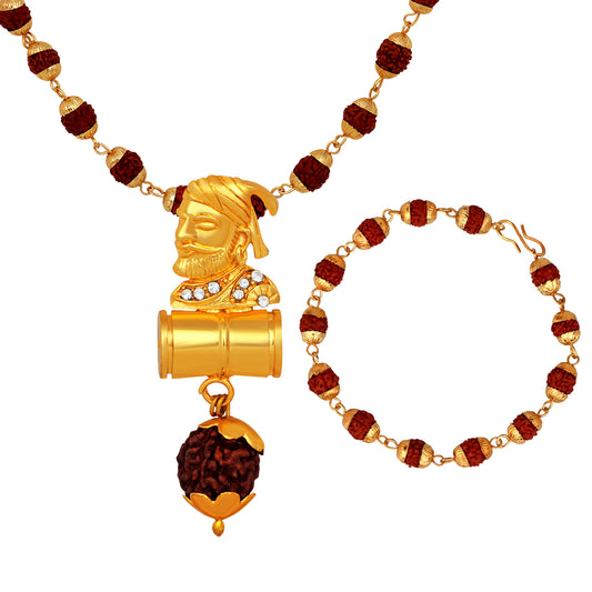 Combo of Bracelet and Chhatrapati Shivaji Maharaj Shiva Damru Pendant with 24 Inch Rudraksha Mala