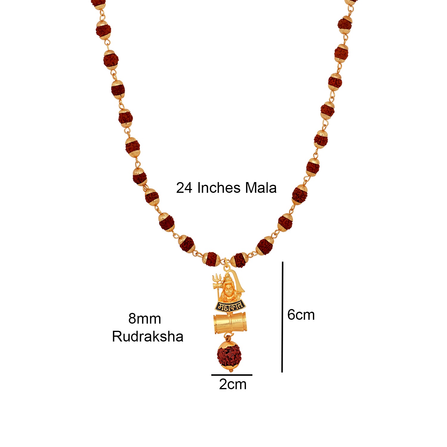 Combo of Mahadev Bracelet and Mahakal Shiva Damru Pendant with 24 Inch Rudraksha Mala