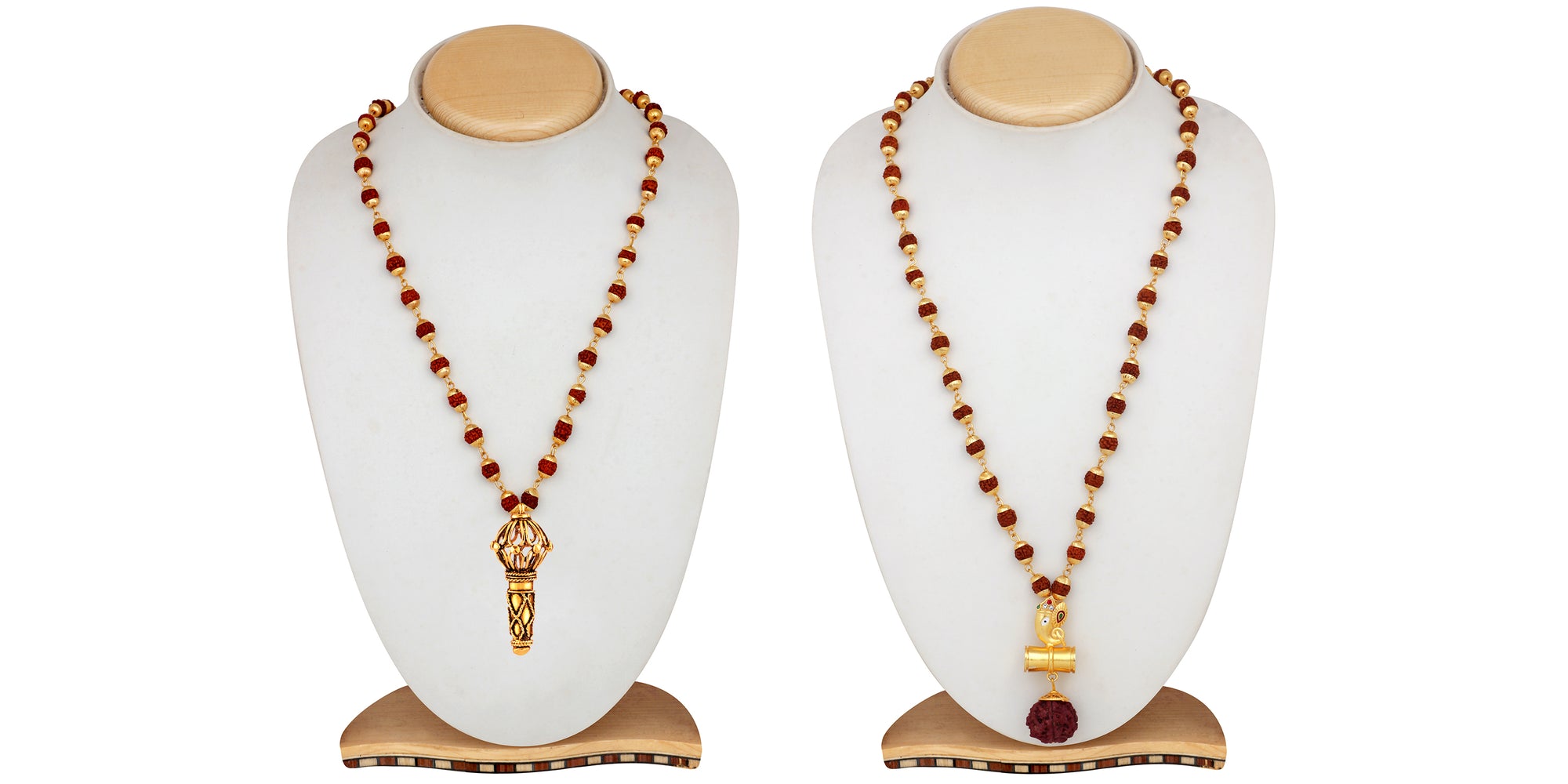 Combo of Hanuman Gada and Shivji Damru Ganesha Pendants with 24 Inch Rudraksha Mala