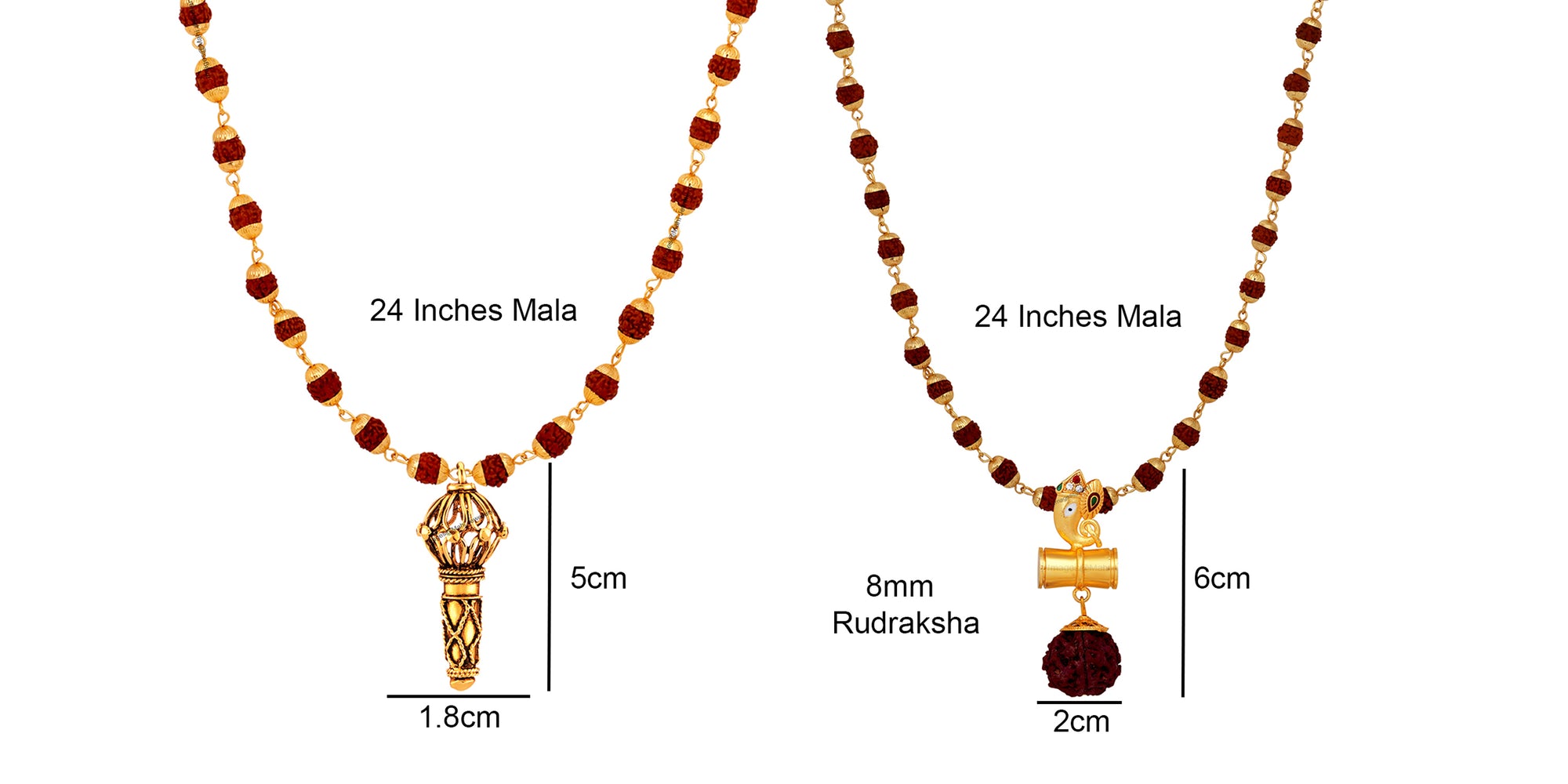 Combo of Hanuman Gada and Shivji Damru Ganesha Pendants with 24 Inch Rudraksha Mala