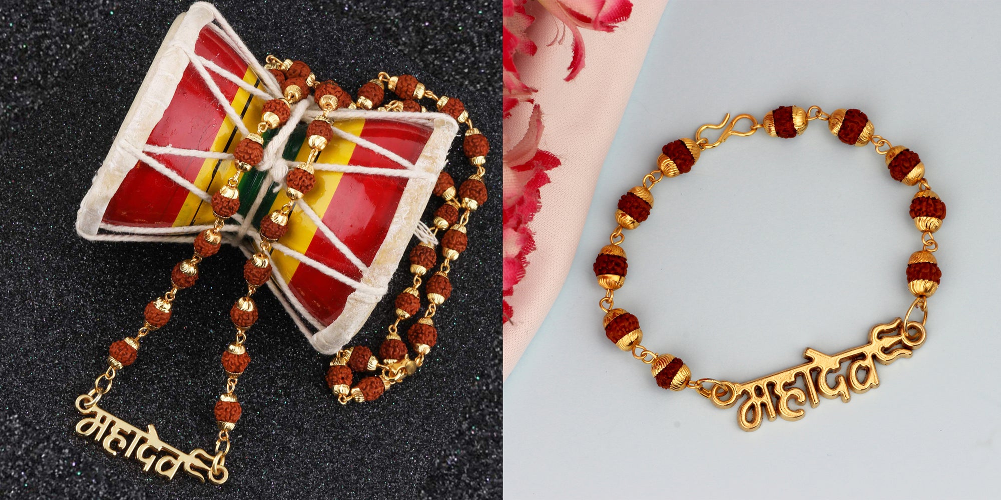 Combo of Mahadev Bracelet Pendant with 24 Inch Rudraksha Mala