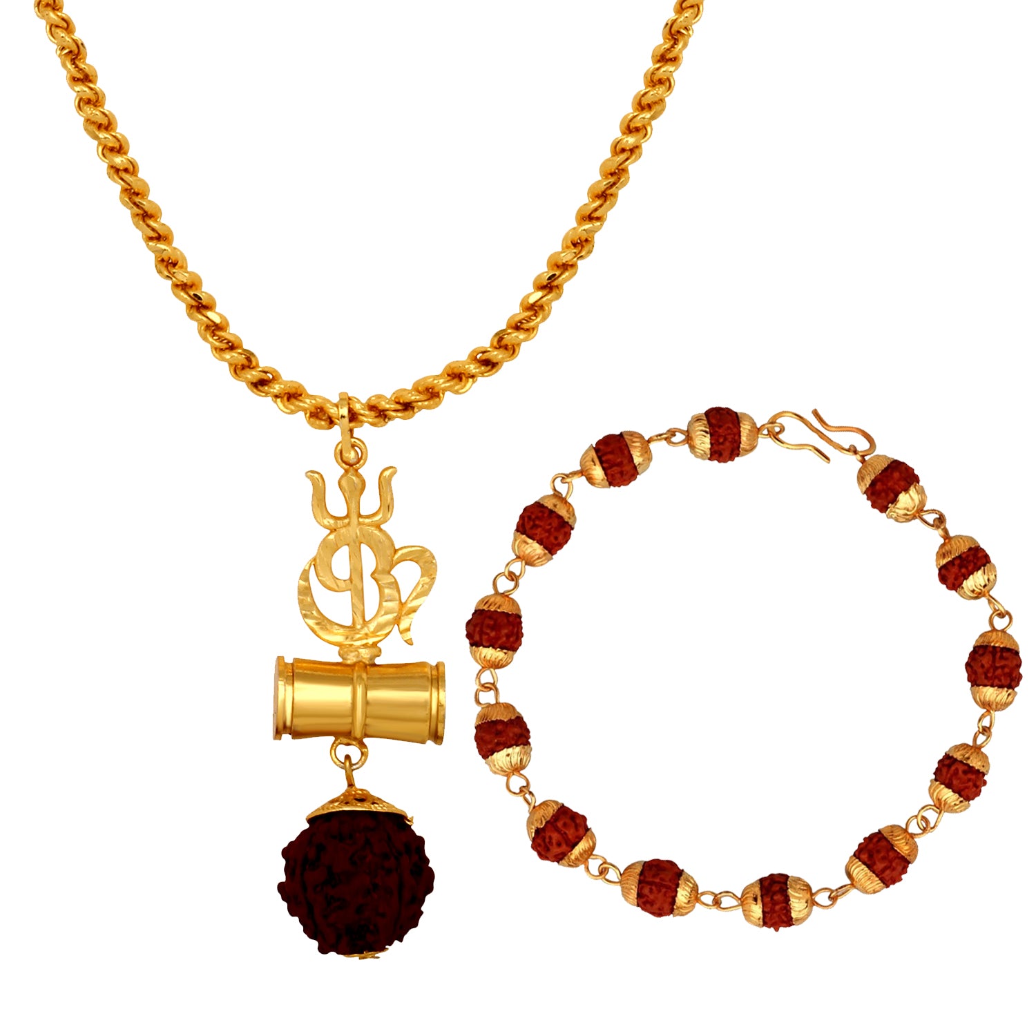 Combo of Trishul Om Pendant with 20 Inch Rope Chain and Rudraksha Bracelet
