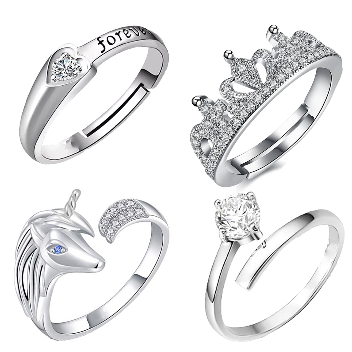 4 Pcs Combo of Stylish and Designer Adjustable Finger Rings