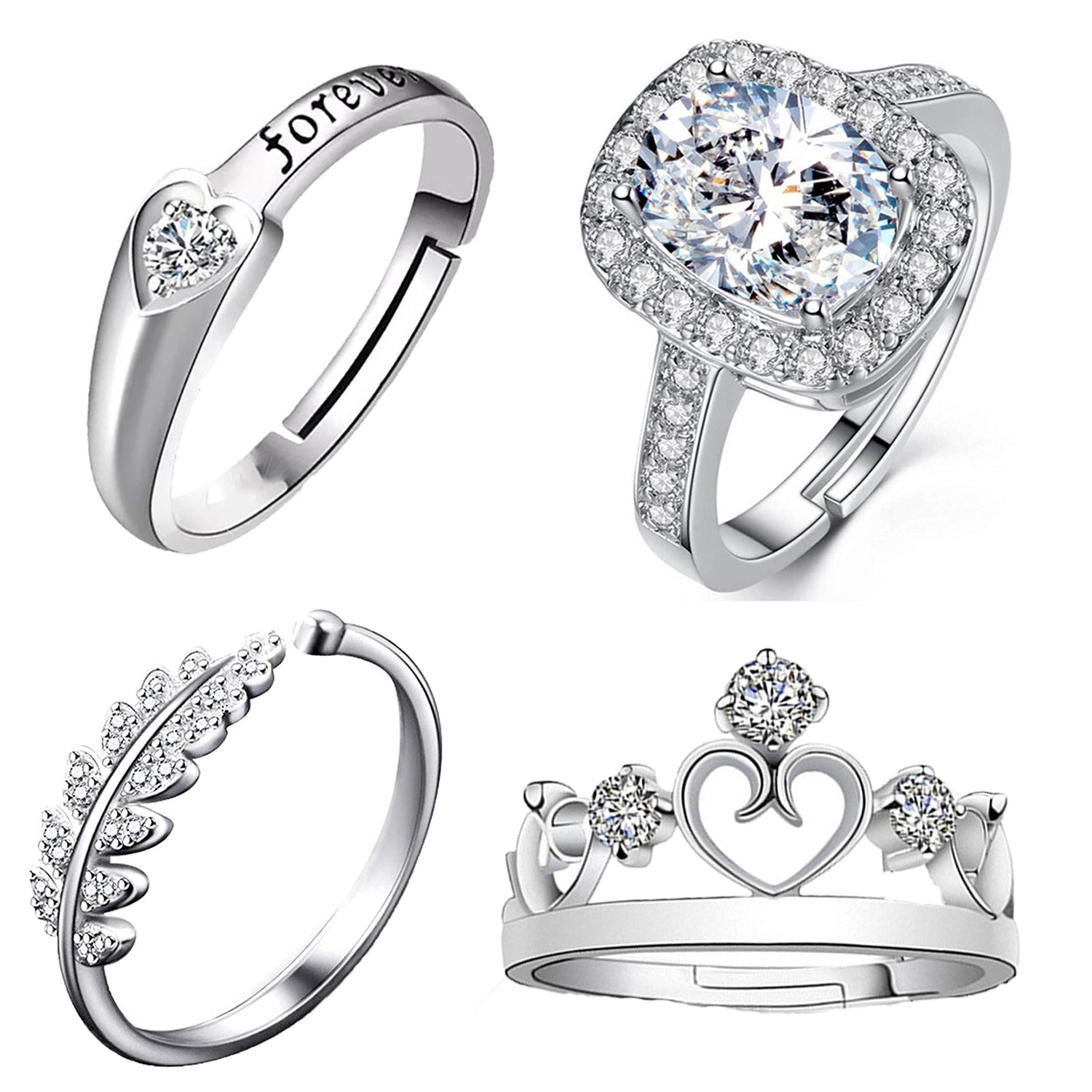 4 Pcs Combo of Stylish and Designer Adjustable Finger Rings