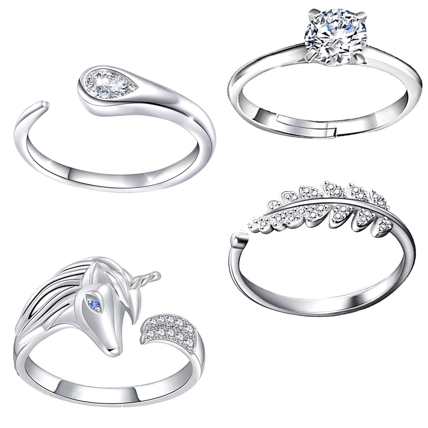 4 Pcs Combo of Stylish and Designer Adjustable Finger Rings