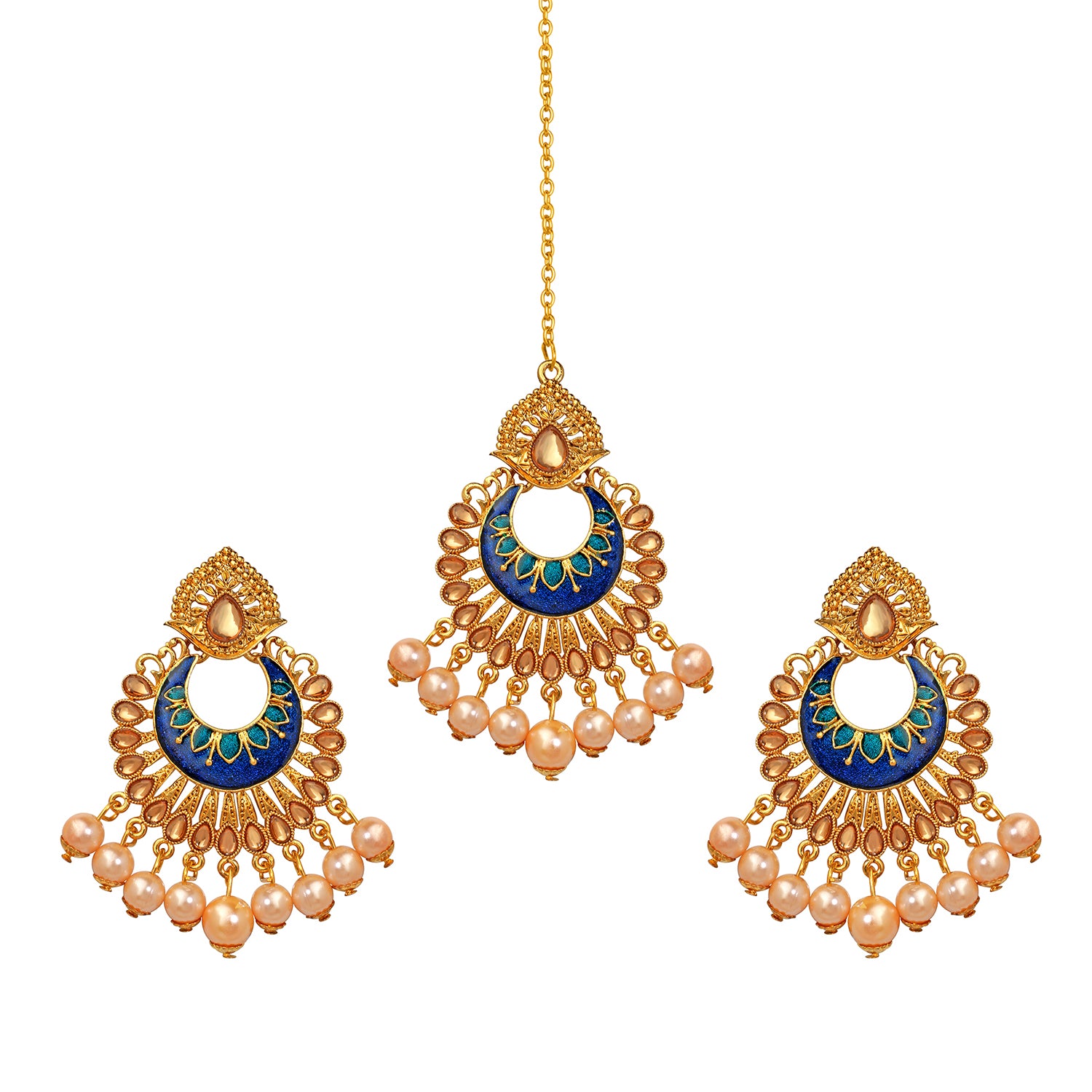 Traditional Dangler Meenakariwork Maang Tikka and Earrings Set
