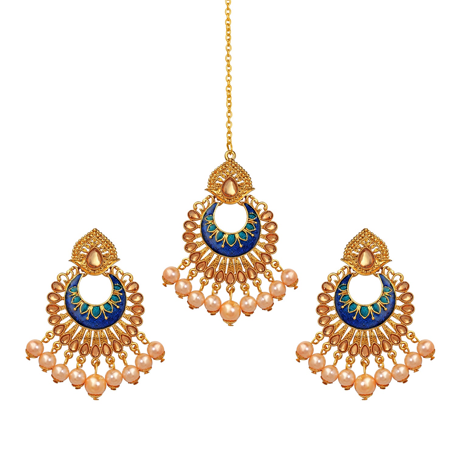 Traditional Dangler Meenakariwork Maang Tikka and Earrings Set