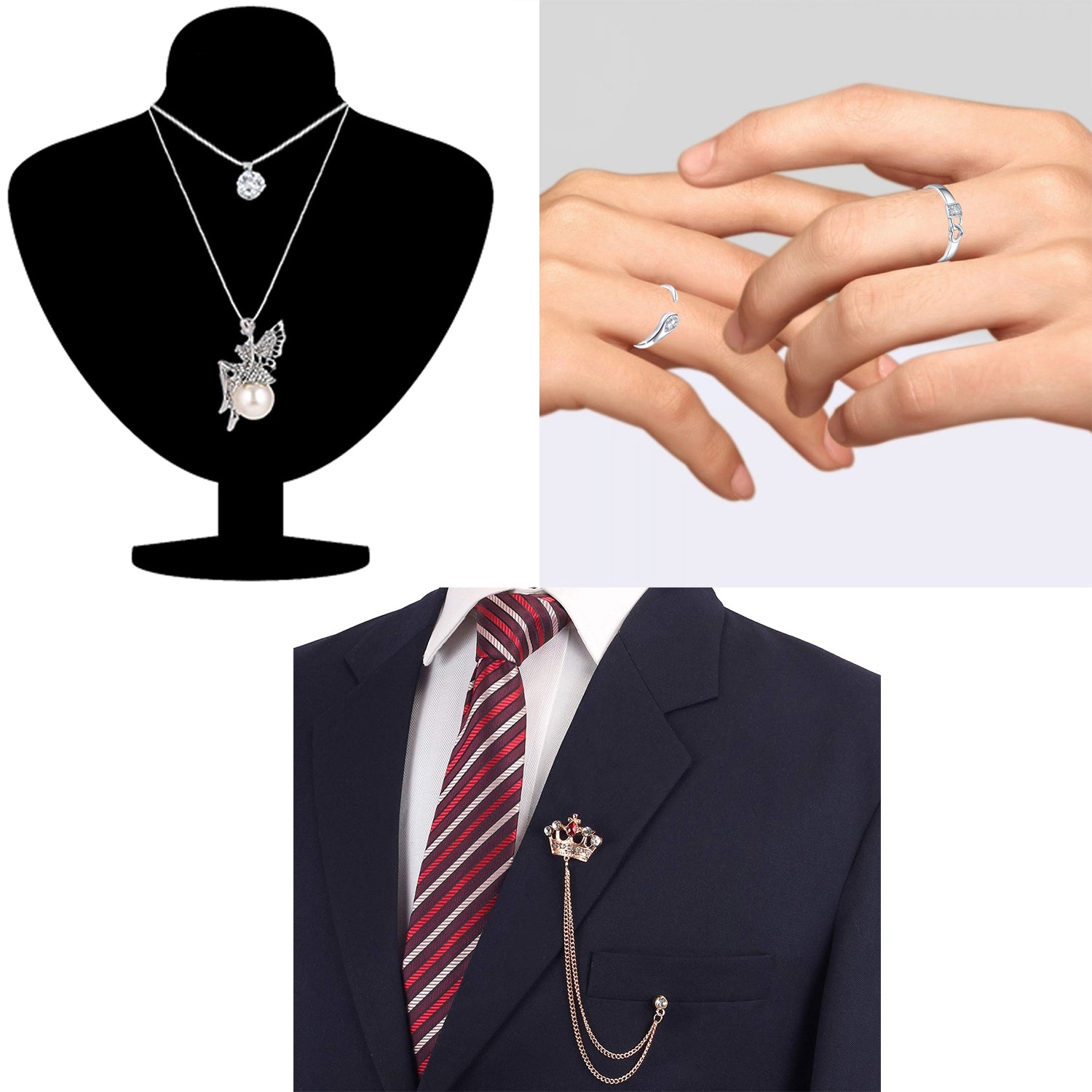 King Queen, Angel Doll Pendant Chain Crown and Couple Ring