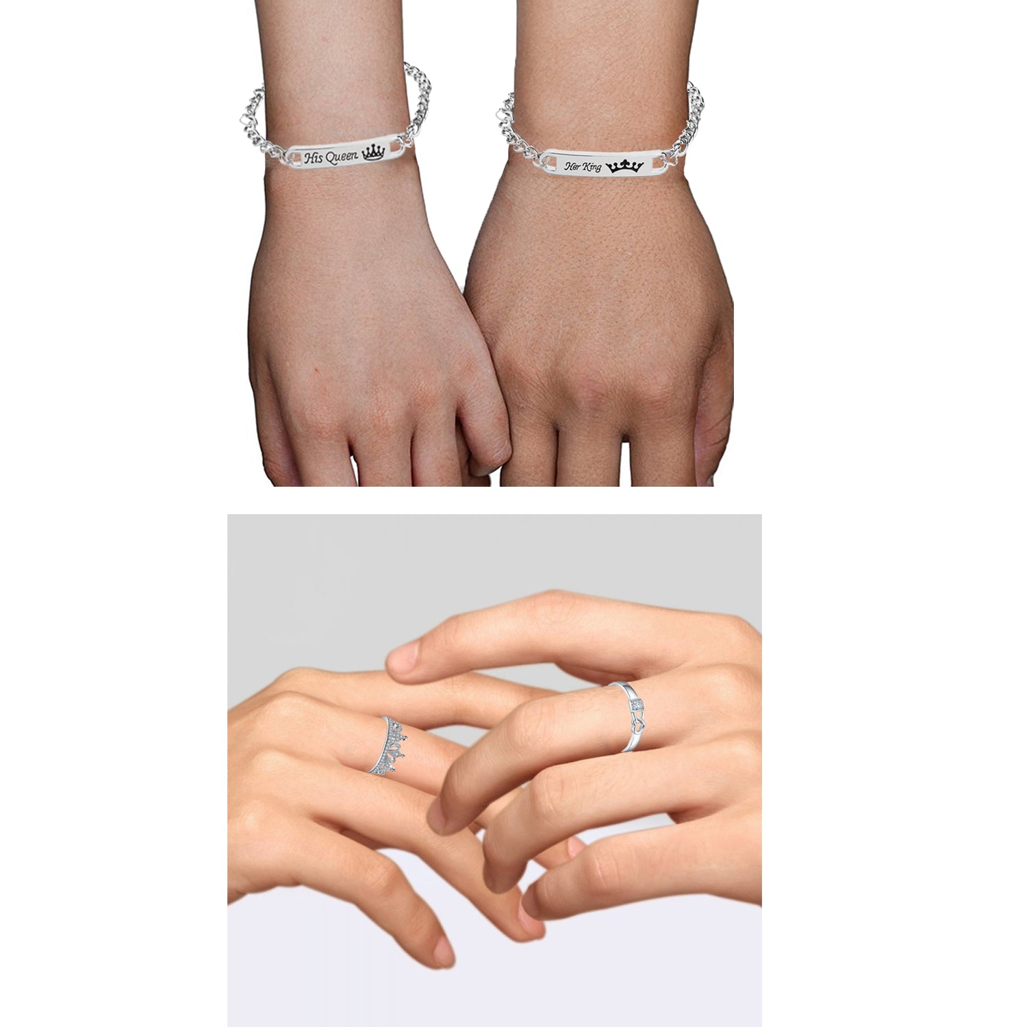 His Queen Her King Bracelet and Couple Rings