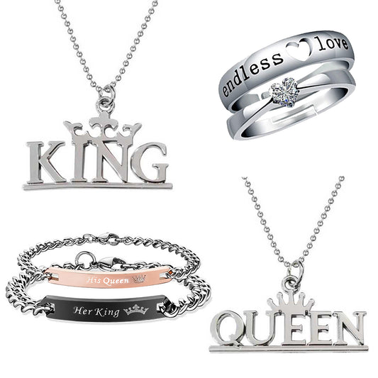 King Queen Pendant, Bracelet and Couple Ring
