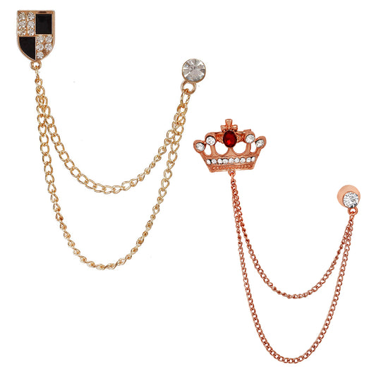 Combo of Crown Shield Long Double Layer Chain Wedding Occasion Brooch