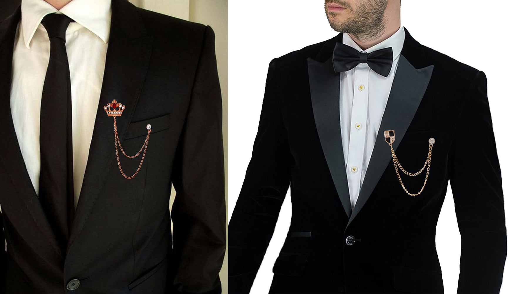 Combo of Crown Shield Long Double Layer Chain Wedding Occasion Brooch