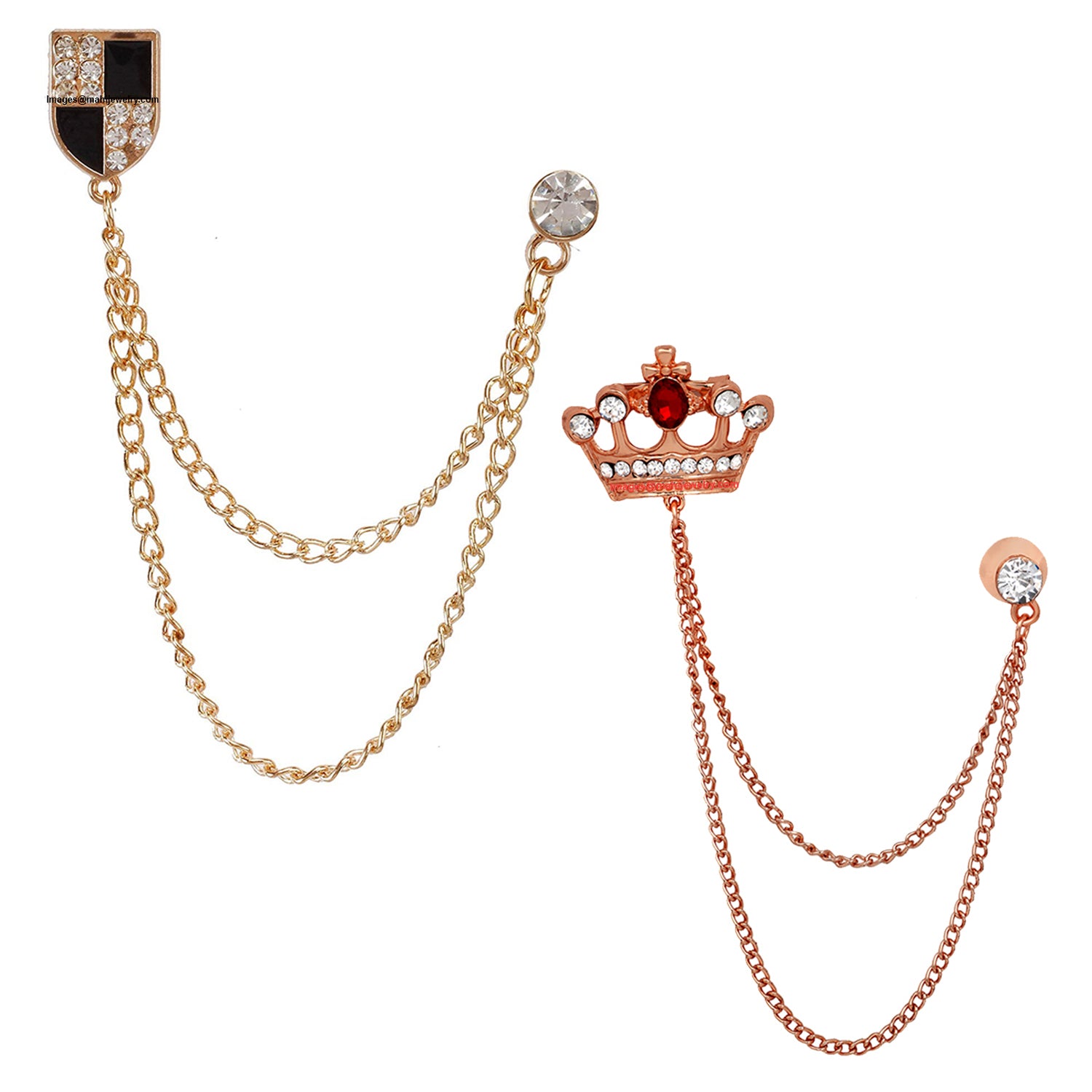 Combo of Crown Shield Long Double Layer Chain Wedding Occasion Brooch