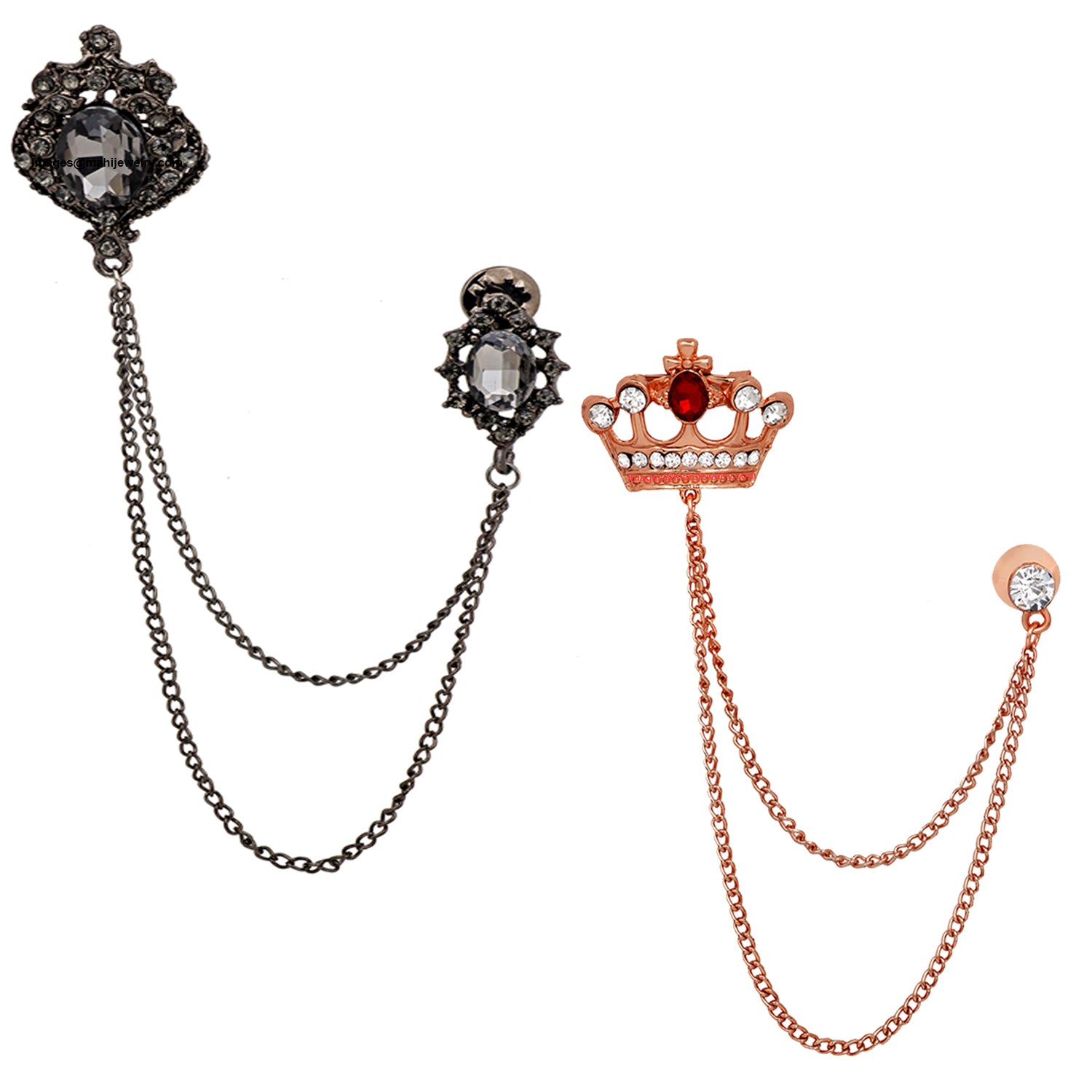 Combo of Crown Shield Long Double Layer Chain Wedding Occasion Brooch