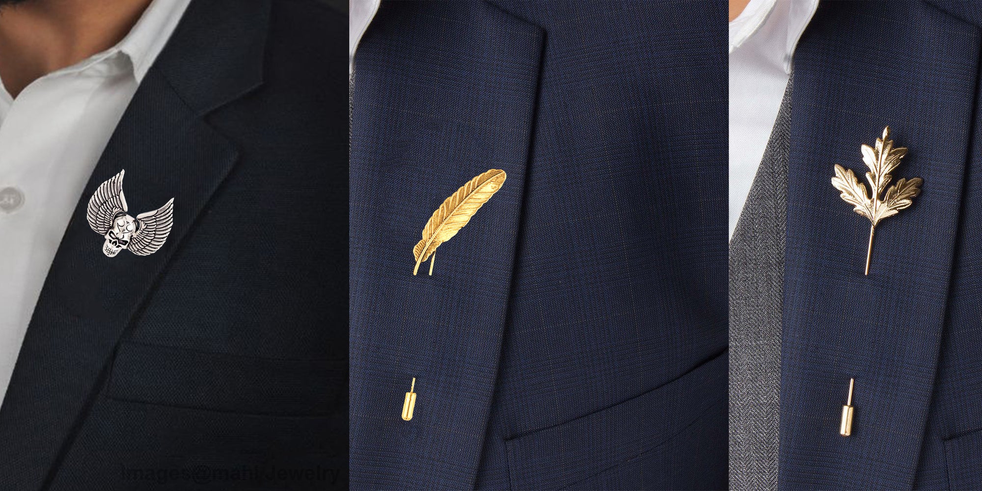 Combo of Leaf Skull Wings and Mapel Leaf Shirt Stud Brooch Pin