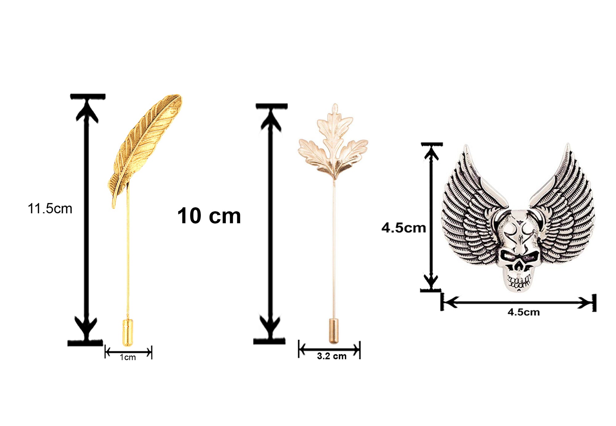 Combo of Leaf Skull Wings and Mapel Leaf Shirt Stud Brooch Pin