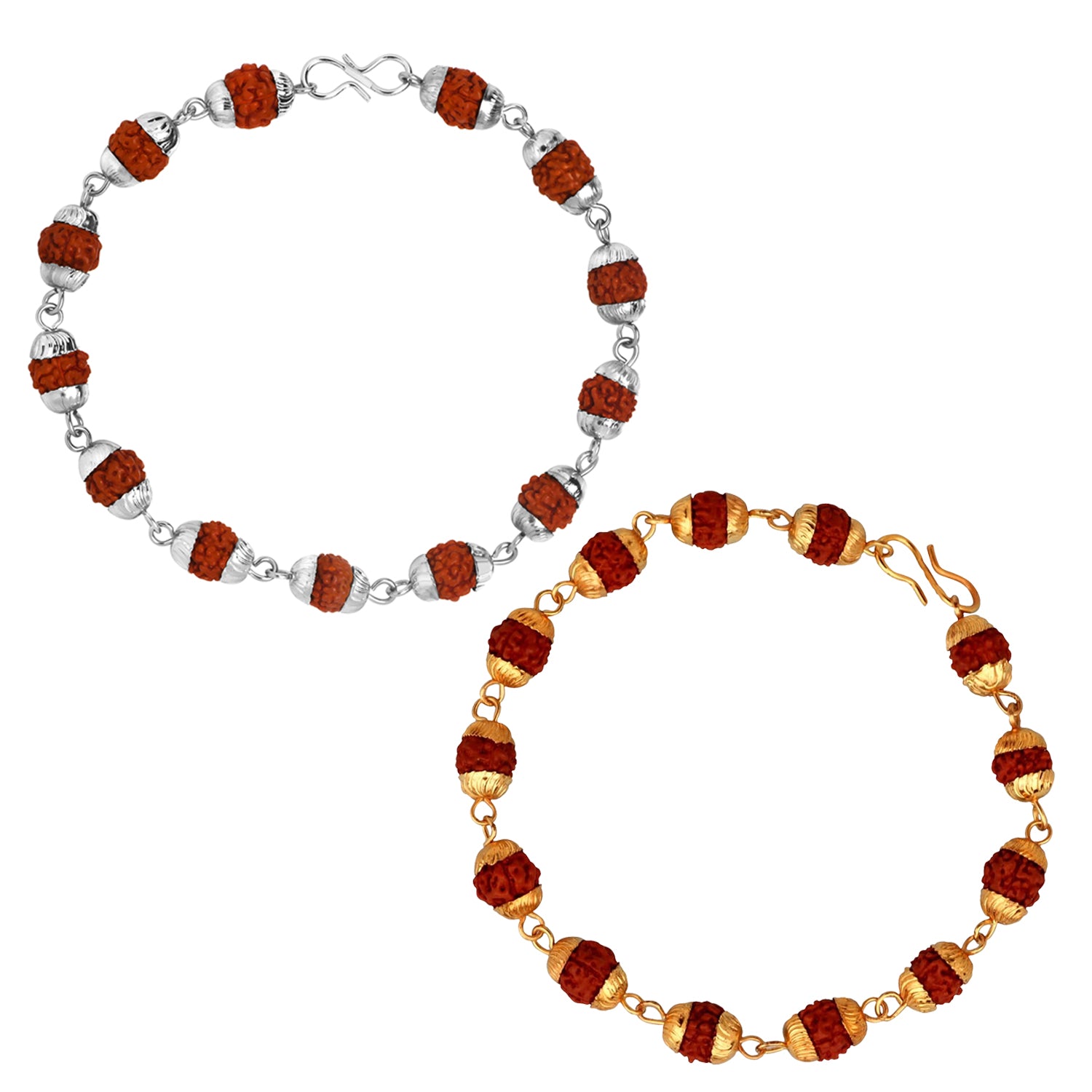 Combo of Rudraksha Bracelet with Golden and Silver Color Cap