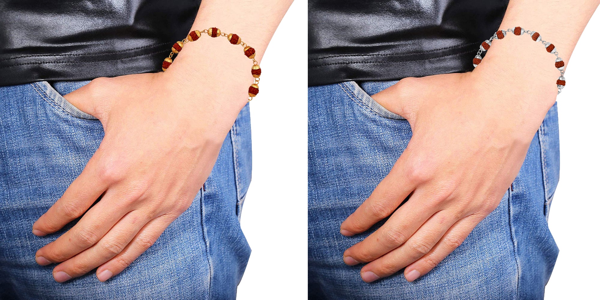 Combo of Rudraksha Bracelet with Golden and Silver Color Cap