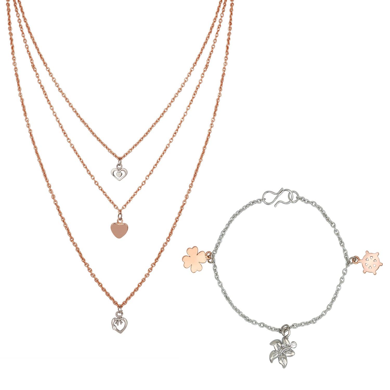 Combo of Multilayer Charms Chain Necklace Pendant and Bracelet