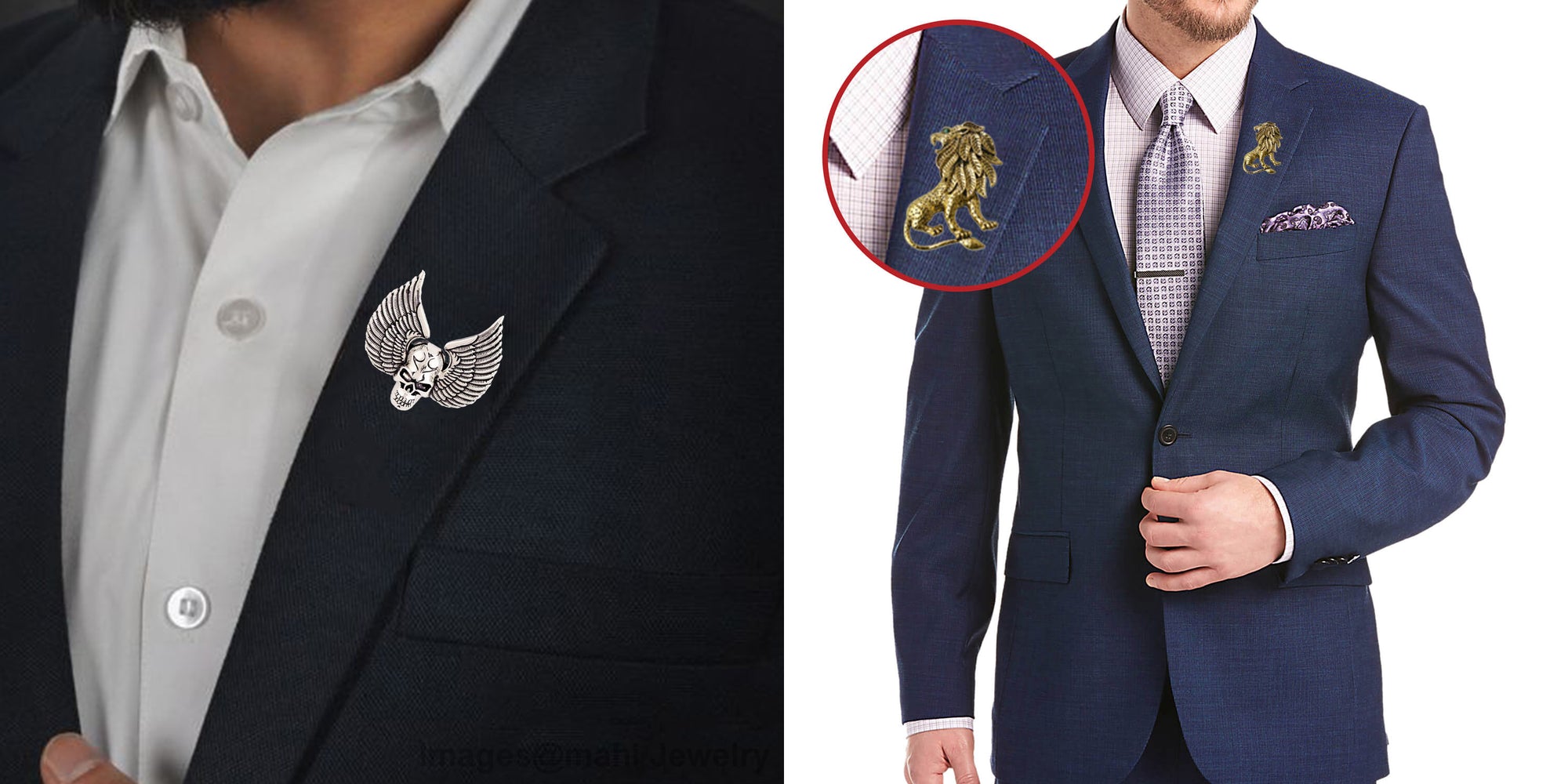 Combo of Skull Wings and Roring Lion Shirt Stud Brooch Pin