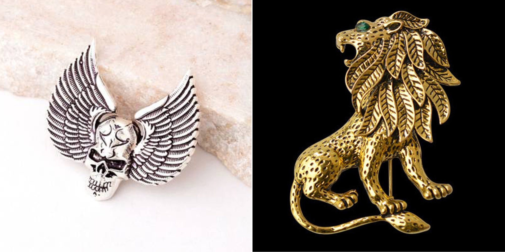 Combo of Skull Wings and Roring Lion Shirt Stud Brooch Pin