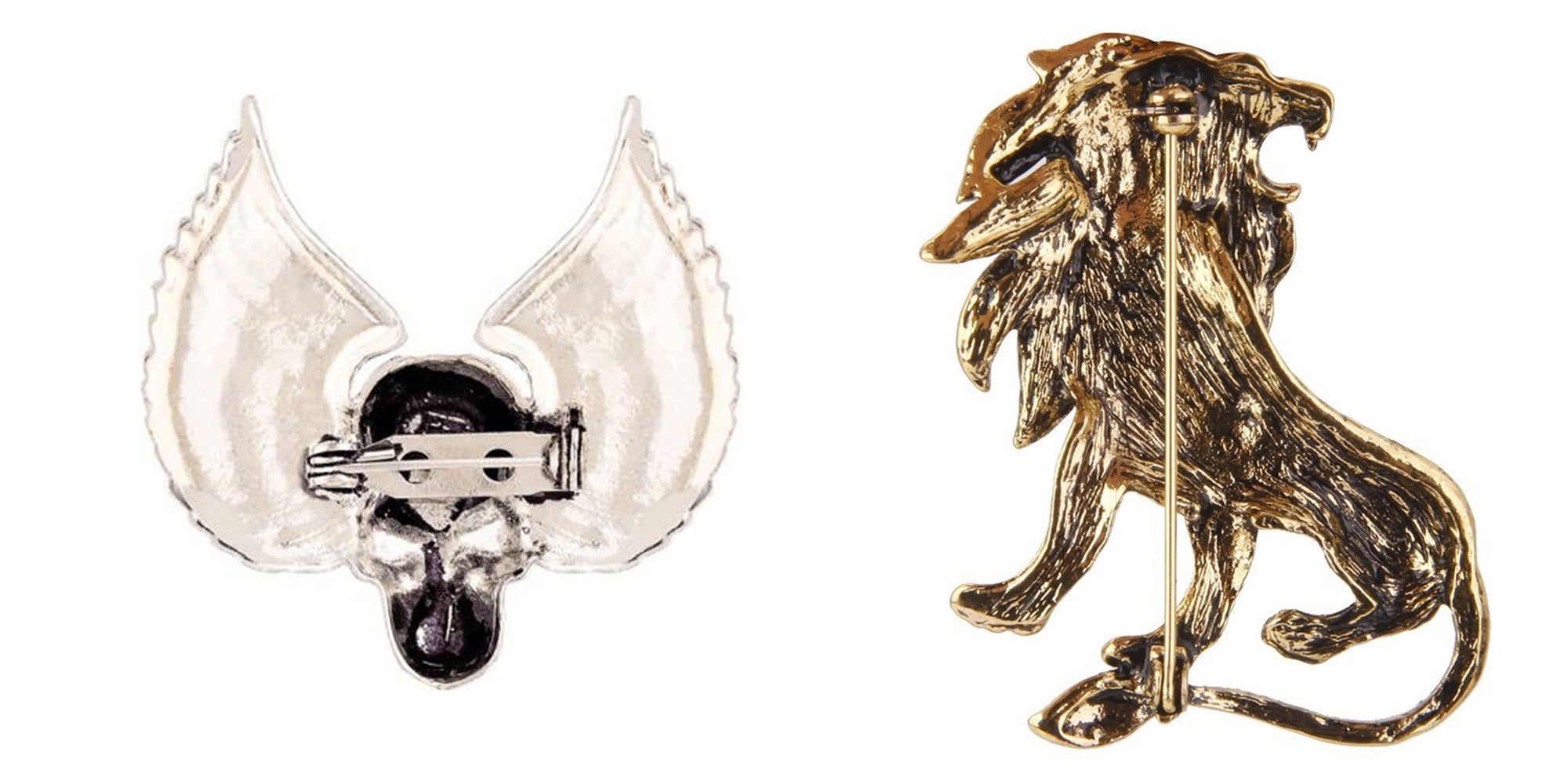 Combo of Skull Wings and Roring Lion Shirt Stud Brooch Pin