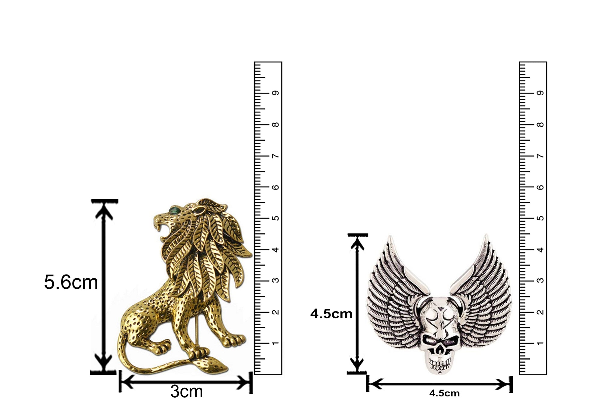 Combo of Skull Wings and Roring Lion Shirt Stud Brooch Pin