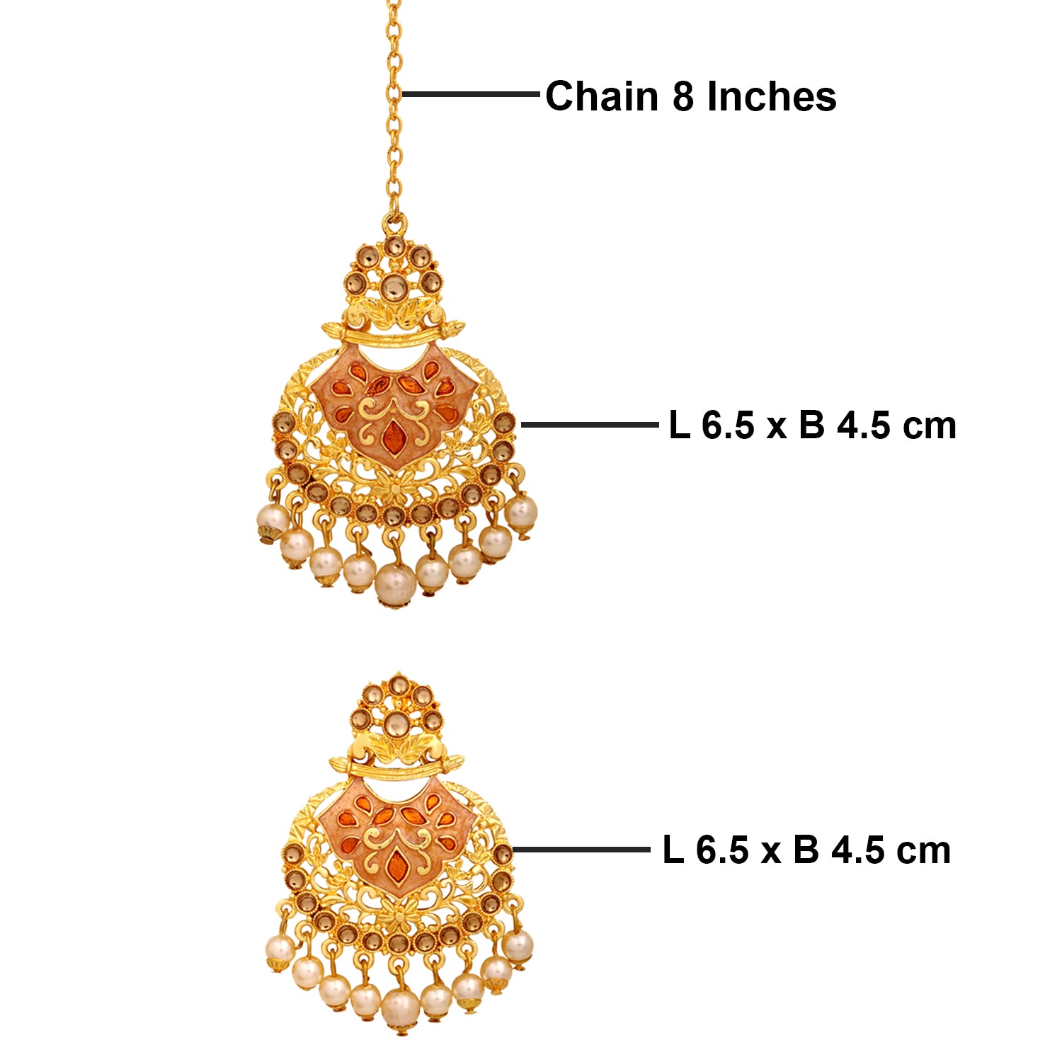 Traditional Dangler Pearl and Meenakari Work Maang Tikka and Earrings Set