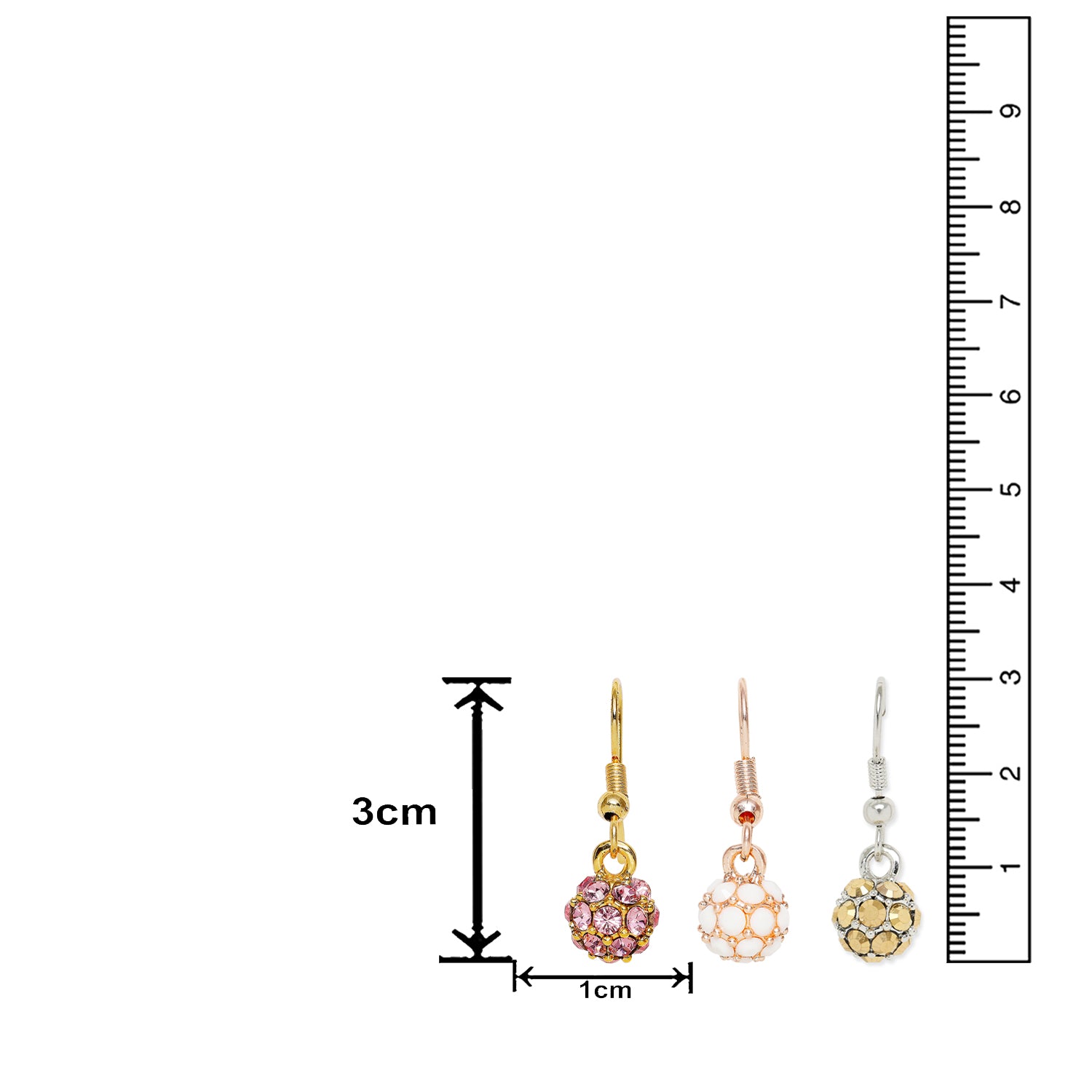 Combo of 3 Royal Sparklers Multicolor Crystals Ball Earrings