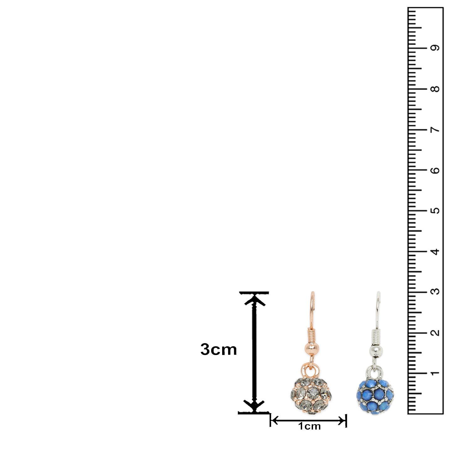 Combo of 2 Royal Sparklers Blue and Red Crystals Ball Earrings