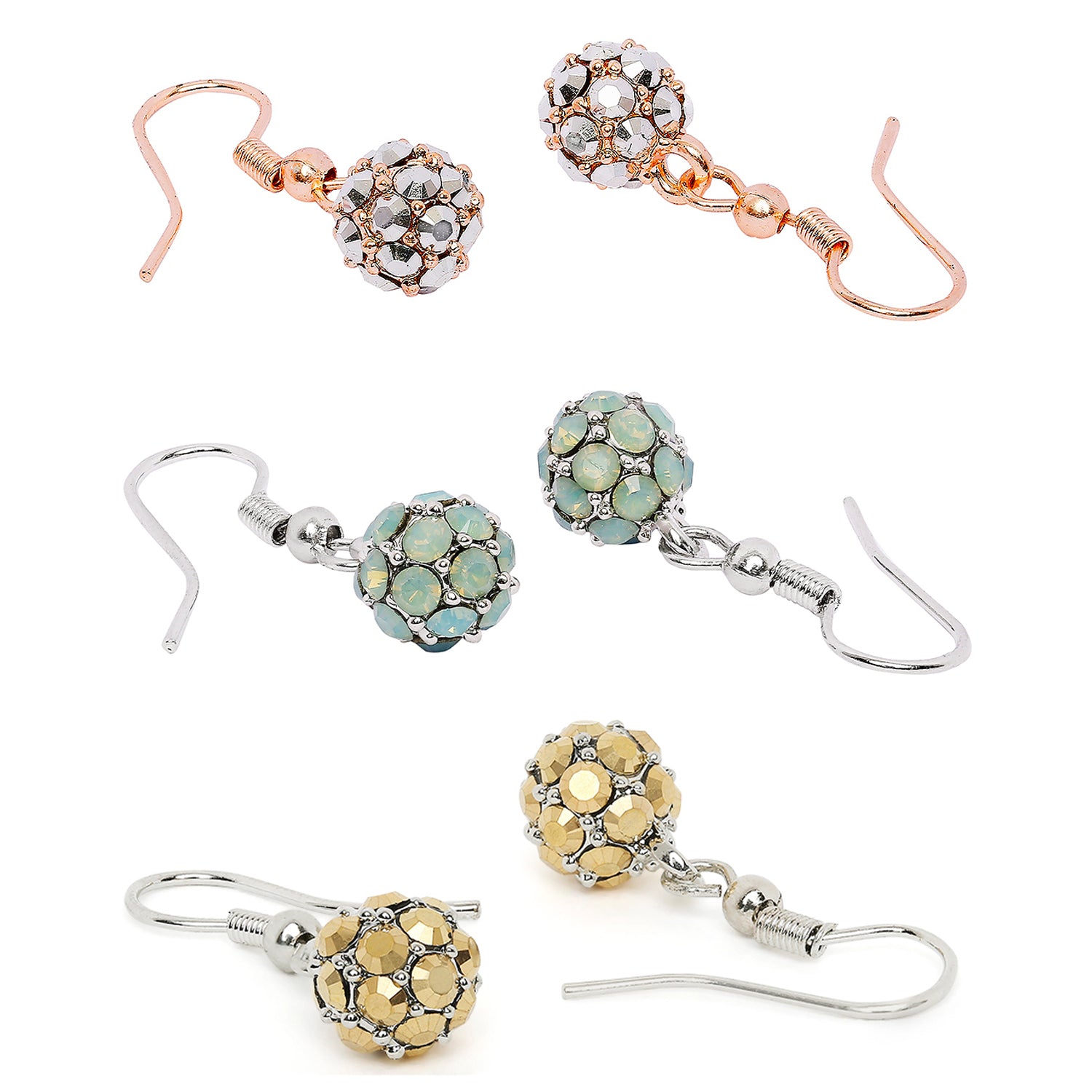 Combo of 3 Royal Sparklers Multicolor Crystals Ball Earrings