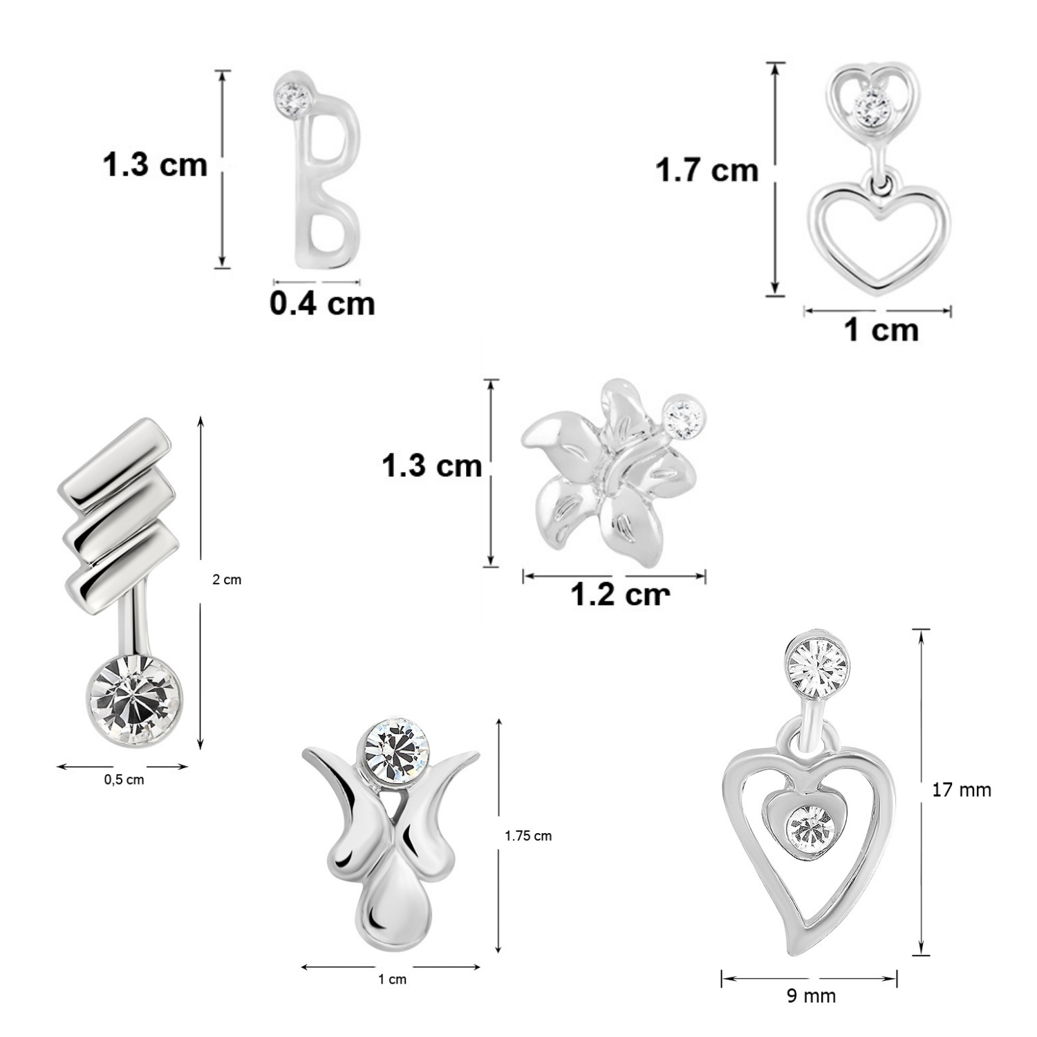 Combo of 10 Small Crystal Stud Earrings