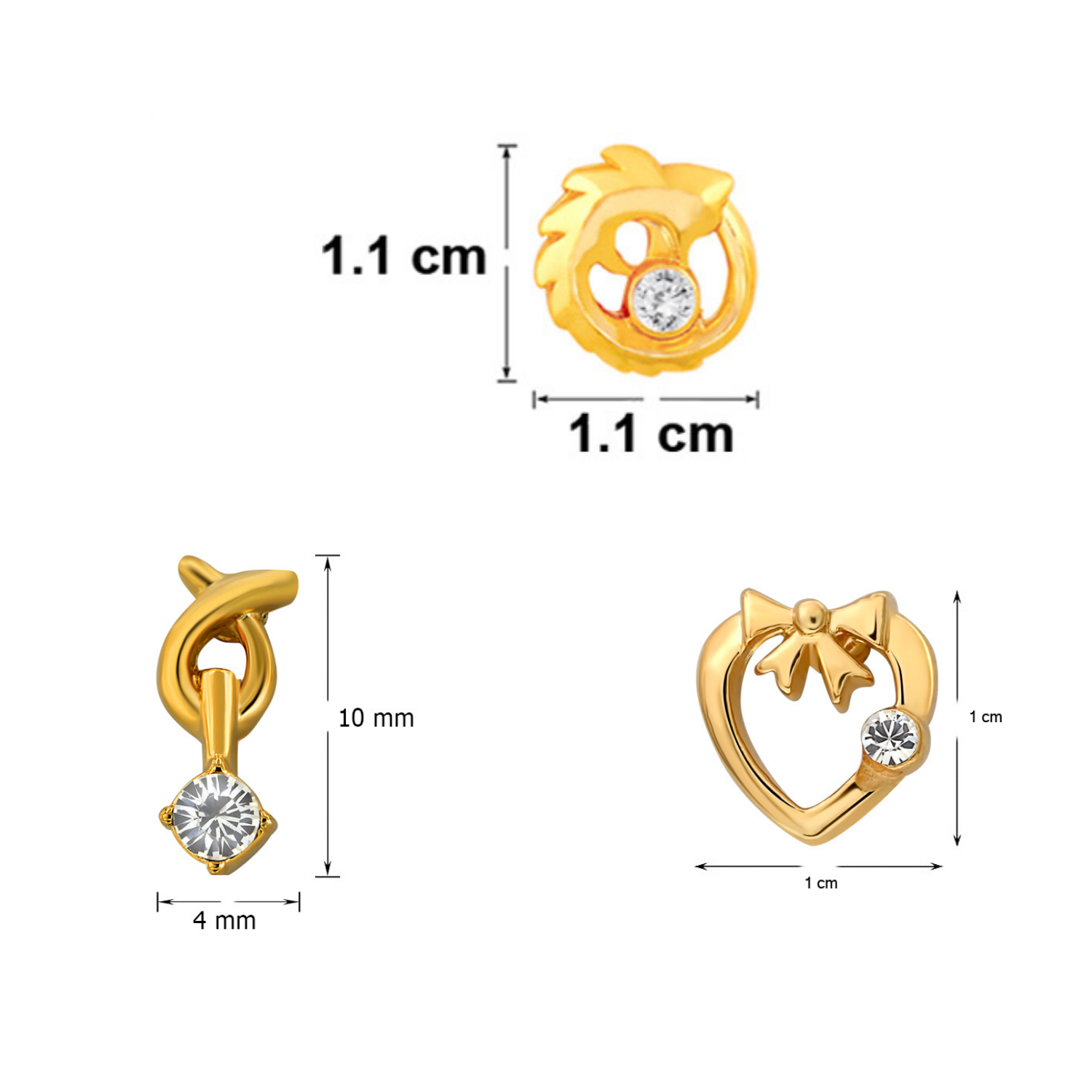 Combo of 10 Small Crystal Stud Earrings