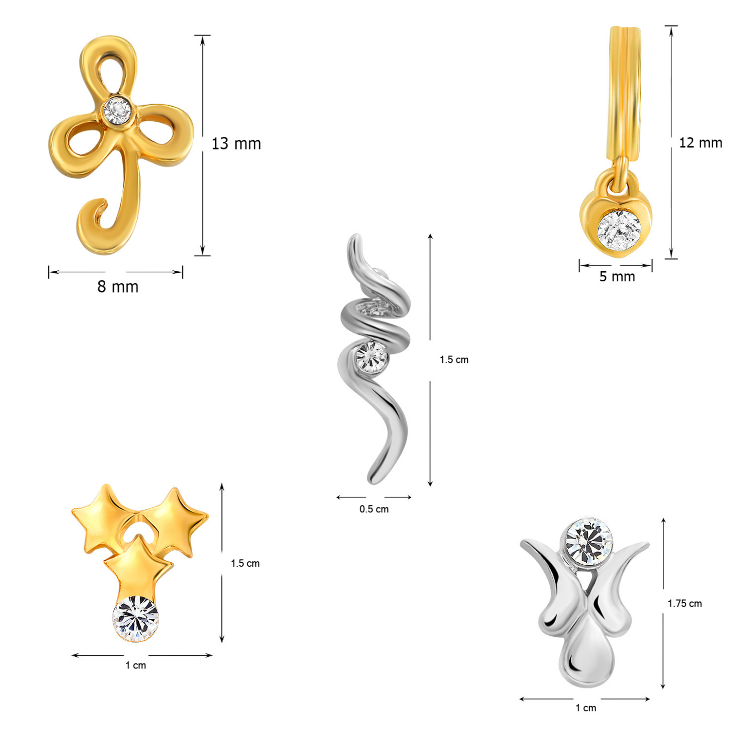 Combo of 10 Small Crystal Stud Earrings