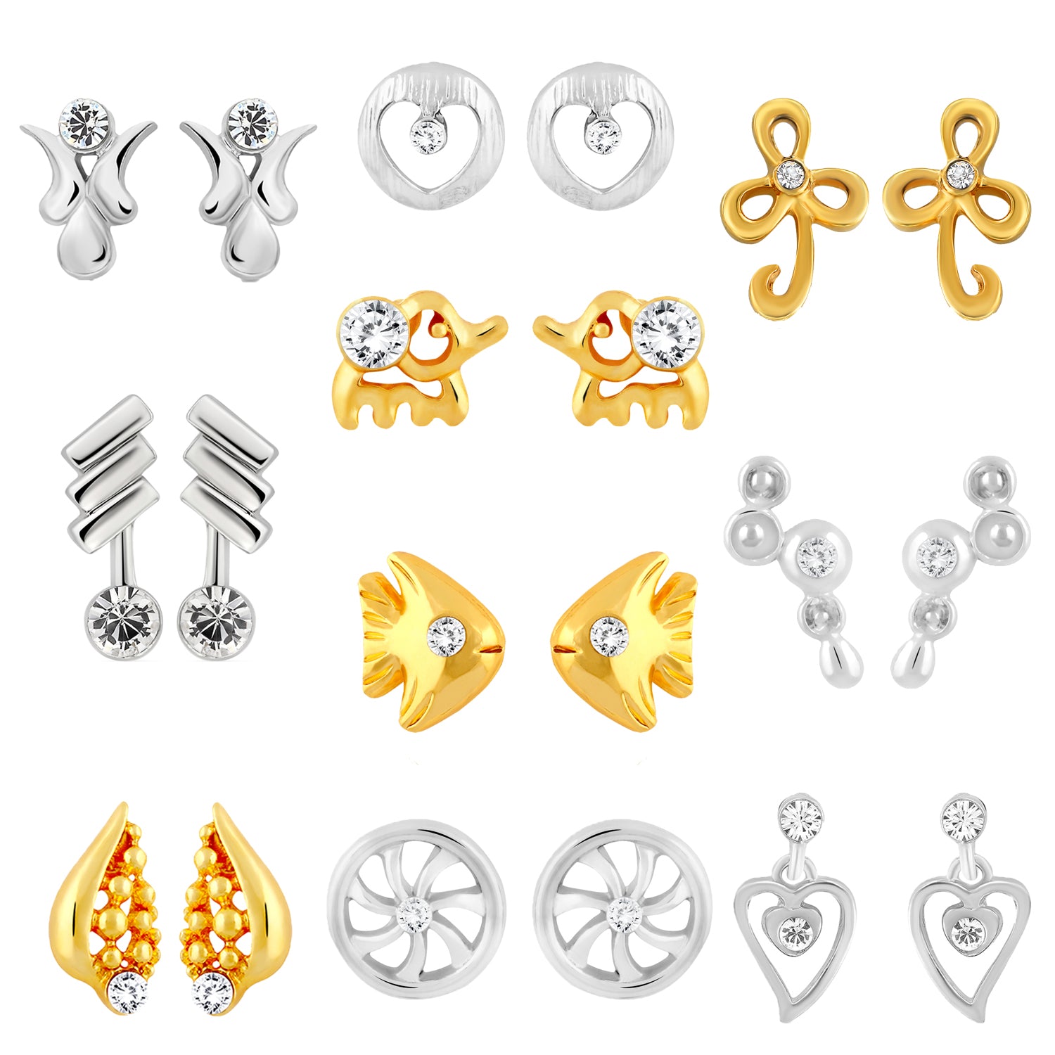 Combo of 10 Small Crystal Stud Earrings