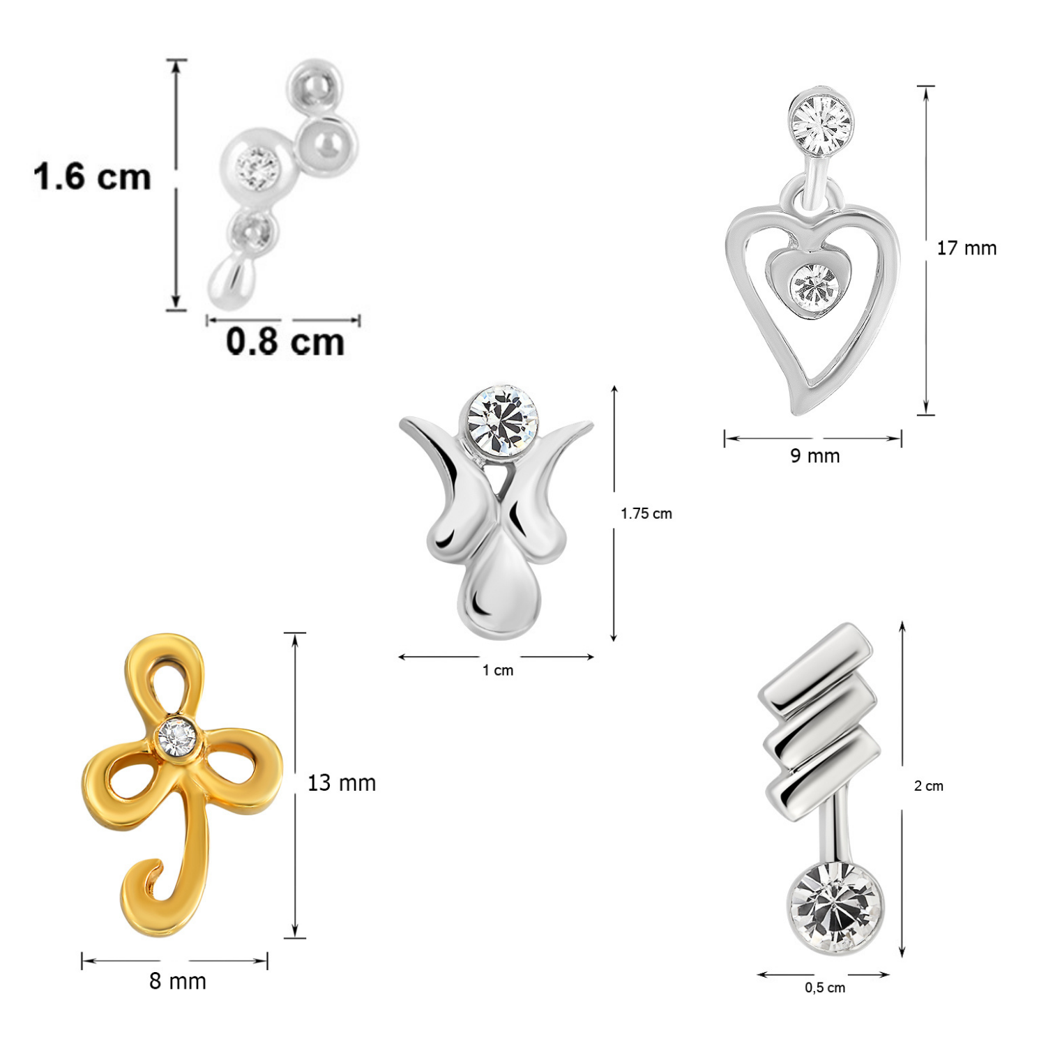 Combo of 10 Small Crystal Stud Earrings