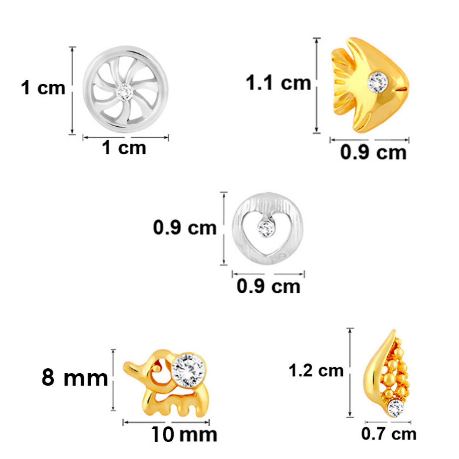 Combo of 10 Small Crystal Stud Earrings