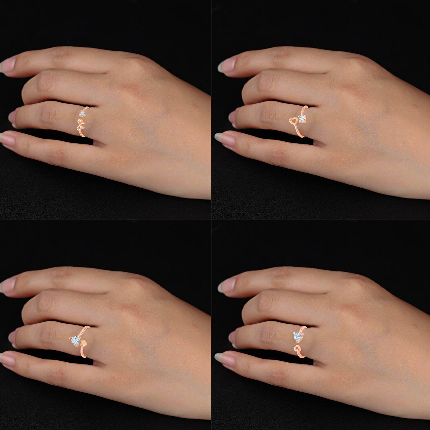 Combo of 4 Heart Shaped Adjustable Finger Rings