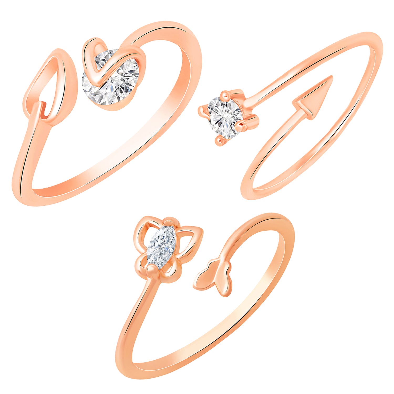 Combo of 3 Geometrical Shapes Adjustable Finger Rings