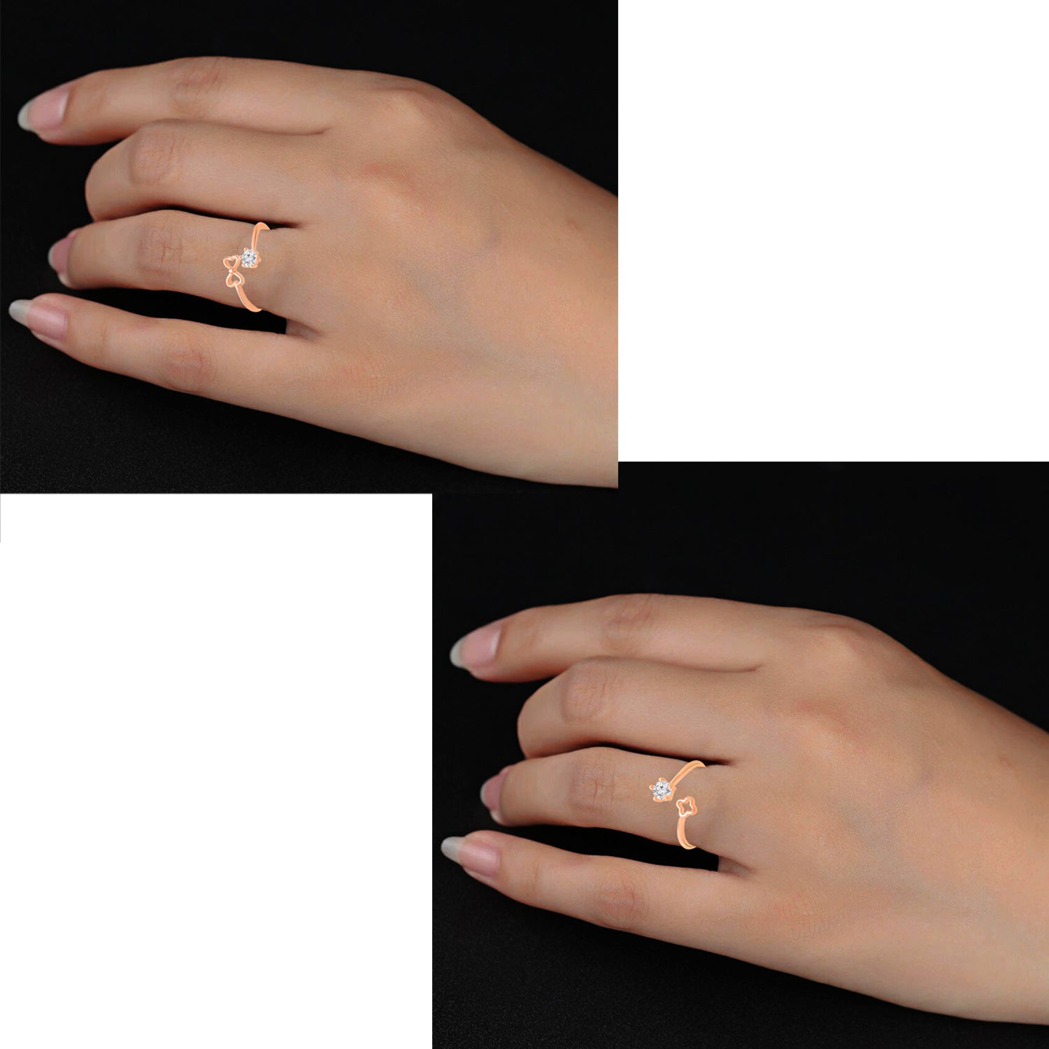 Combo of 2 Floral and Heart Adjustable Finger Rings