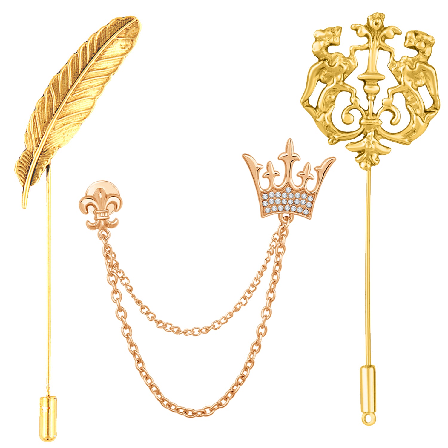 Leaf, Crown and Royal Lion Face Shaped Lapel Pin / Brooch