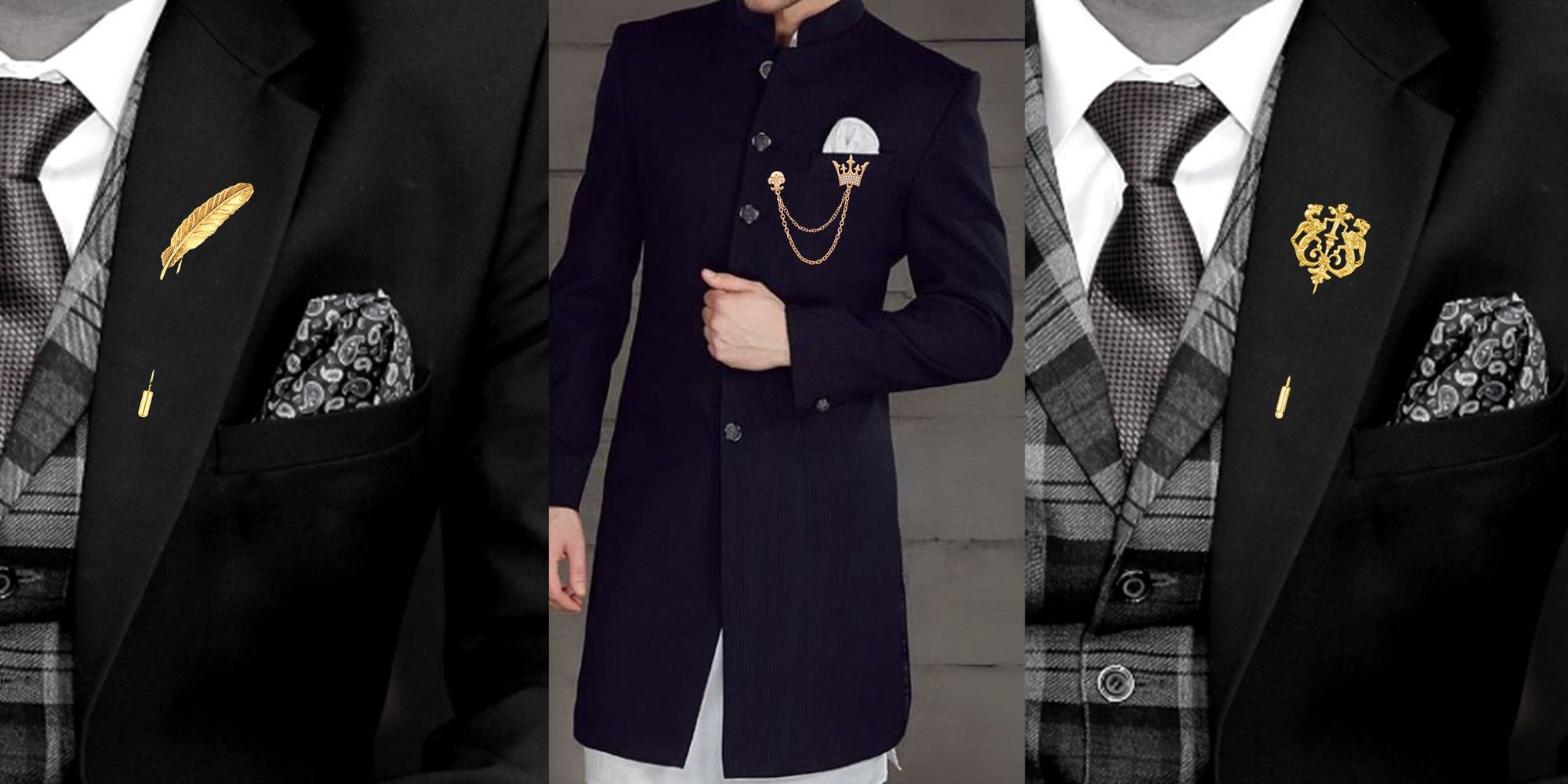 Leaf, Crown and Royal Lion Face Shaped Lapel Pin / Brooch