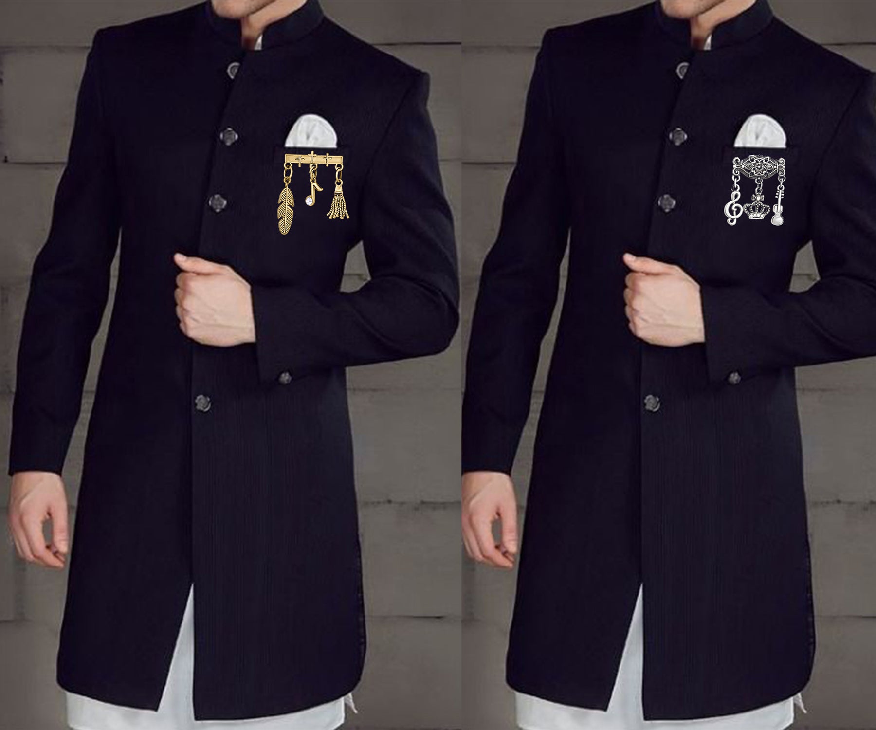 Musical Notes, Guitar, Leaf Charms Lapel Pin / Brooch