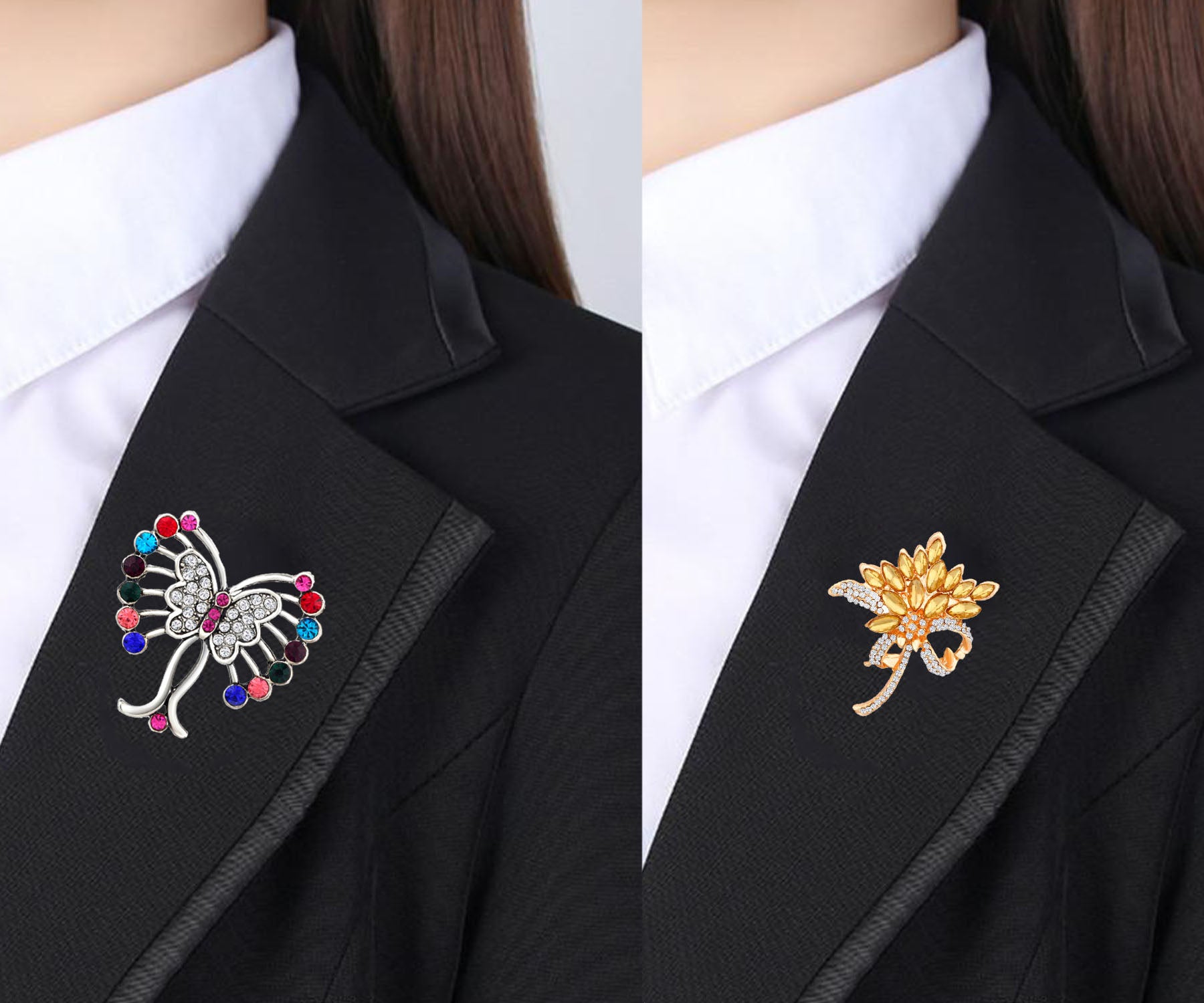 Floral and Butterfly Shaped Lapel Pin / Brooch