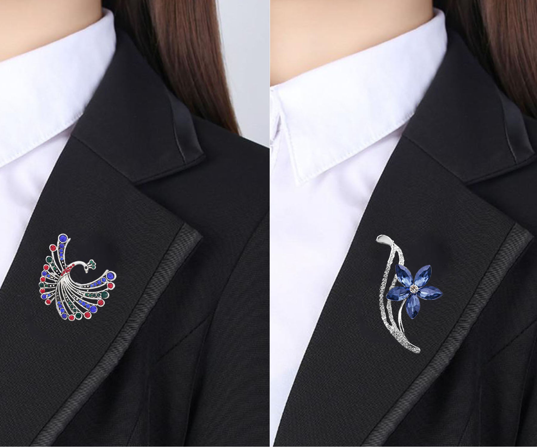 Floral and Peacock Shaped Lapel Pin / Brooch