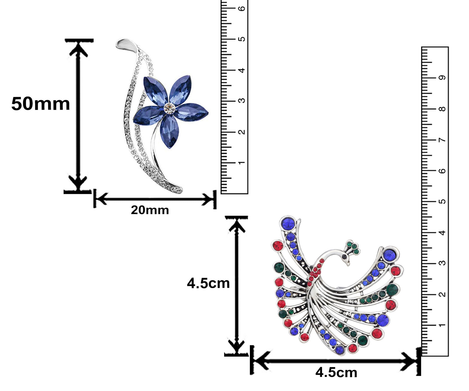 Floral and Peacock Shaped Lapel Pin / Brooch
