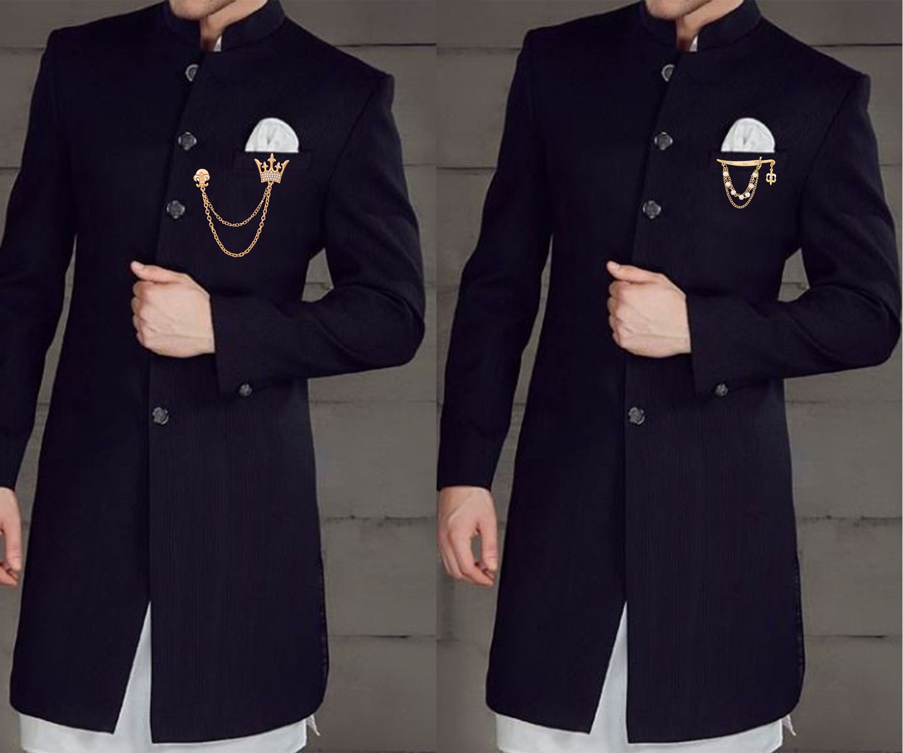 Crown and Sword Shaped Layered Chain Brooch